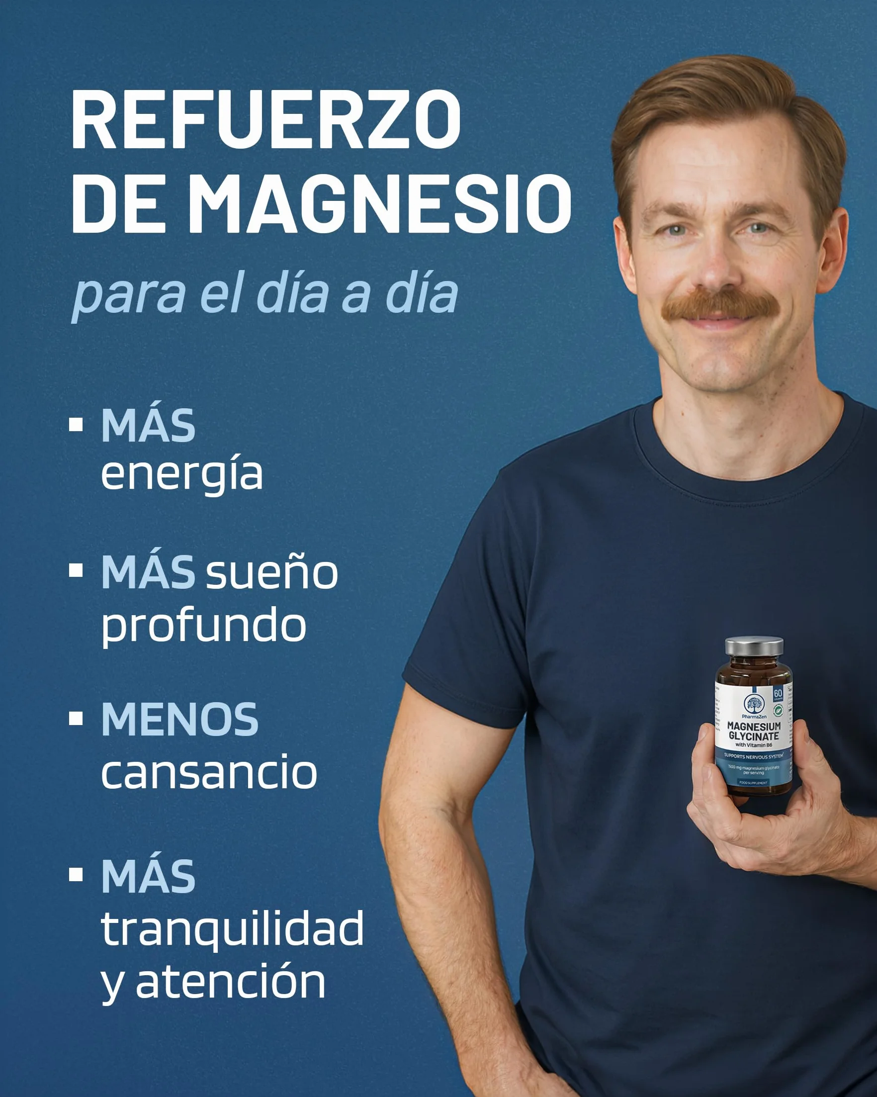 Bisglicinato de Magnesio 1500 mg 300 mg Magnesio Puro con Vitamina B6 Glicinato Quelado 120 Cápsulas Veganas PharmaZen
