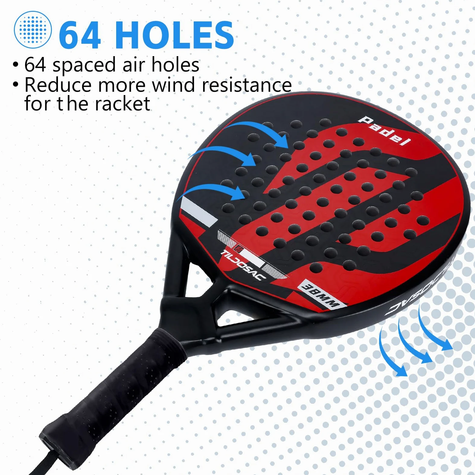 TILDOSAC Pala de pádel para adultos de fibra de carbono y vidrio con núcleo de espuma EVA flexible, raquetas de remo en forma de lágrima para principiantes, jugadores avanzados intermedios, funda de