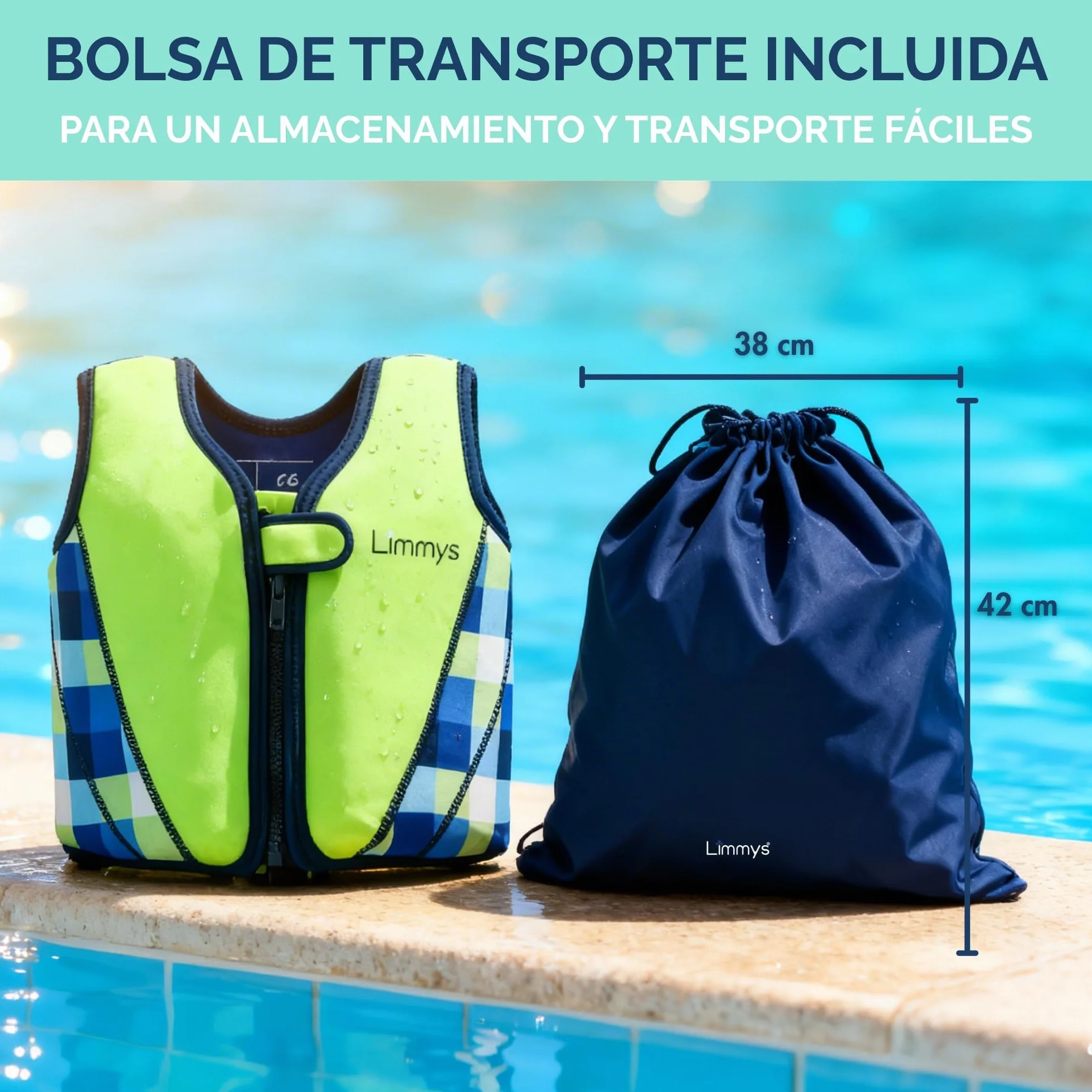 Chaleco de Natación Limmys para Niños – Sistema de Flotación Ajustable de 8 Paneles, Certificado CE, Neopreno Suave
