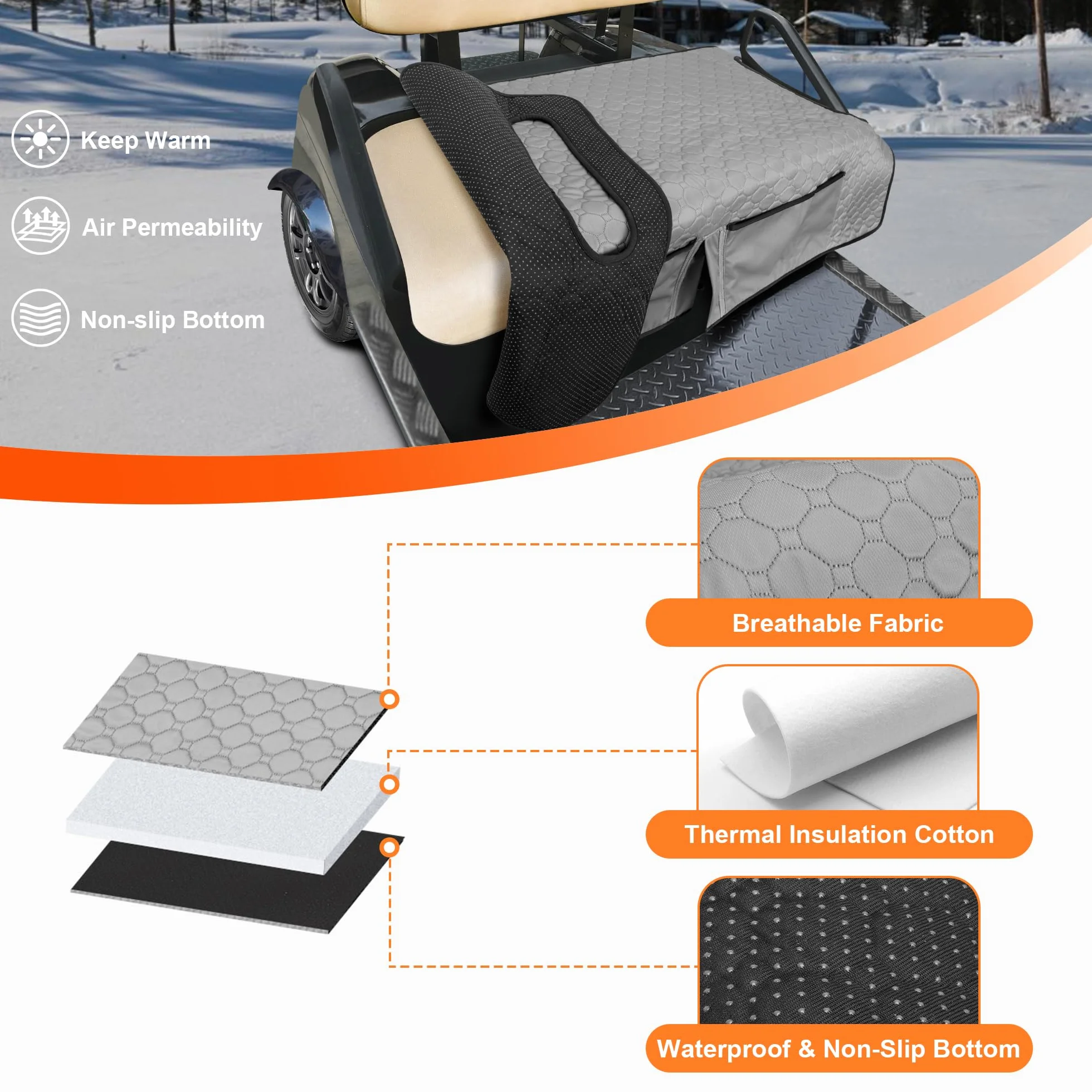 PGmoon Fundas para Asientos de Carrito de Golf, Manta Universal con 4 Bolsillos Delanteros y Base Antideslizante, Compatible con EZGO, Yamaha, Club Car y más, Asientos para 2 Personas
