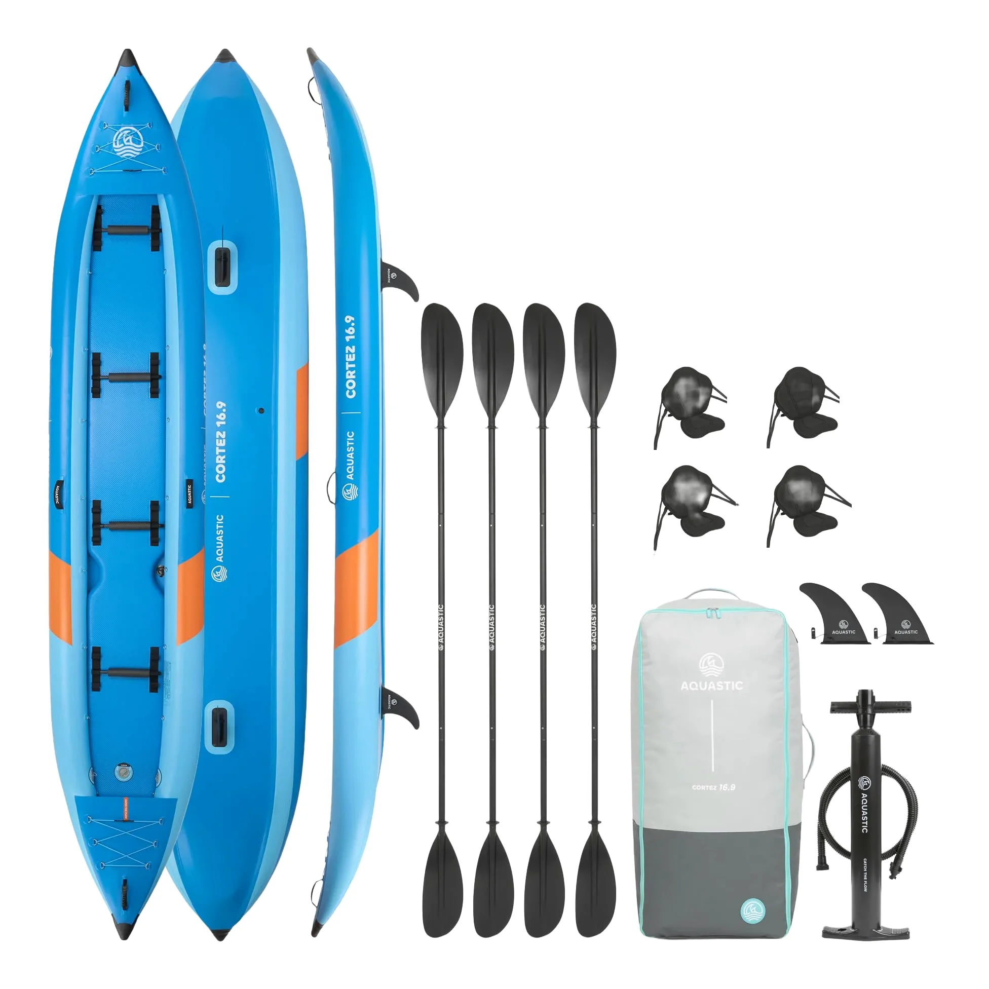 AQUASTIC Cortez 16'9 - Kayak hinchable híbrido para 4 personas de hasta 340 kg