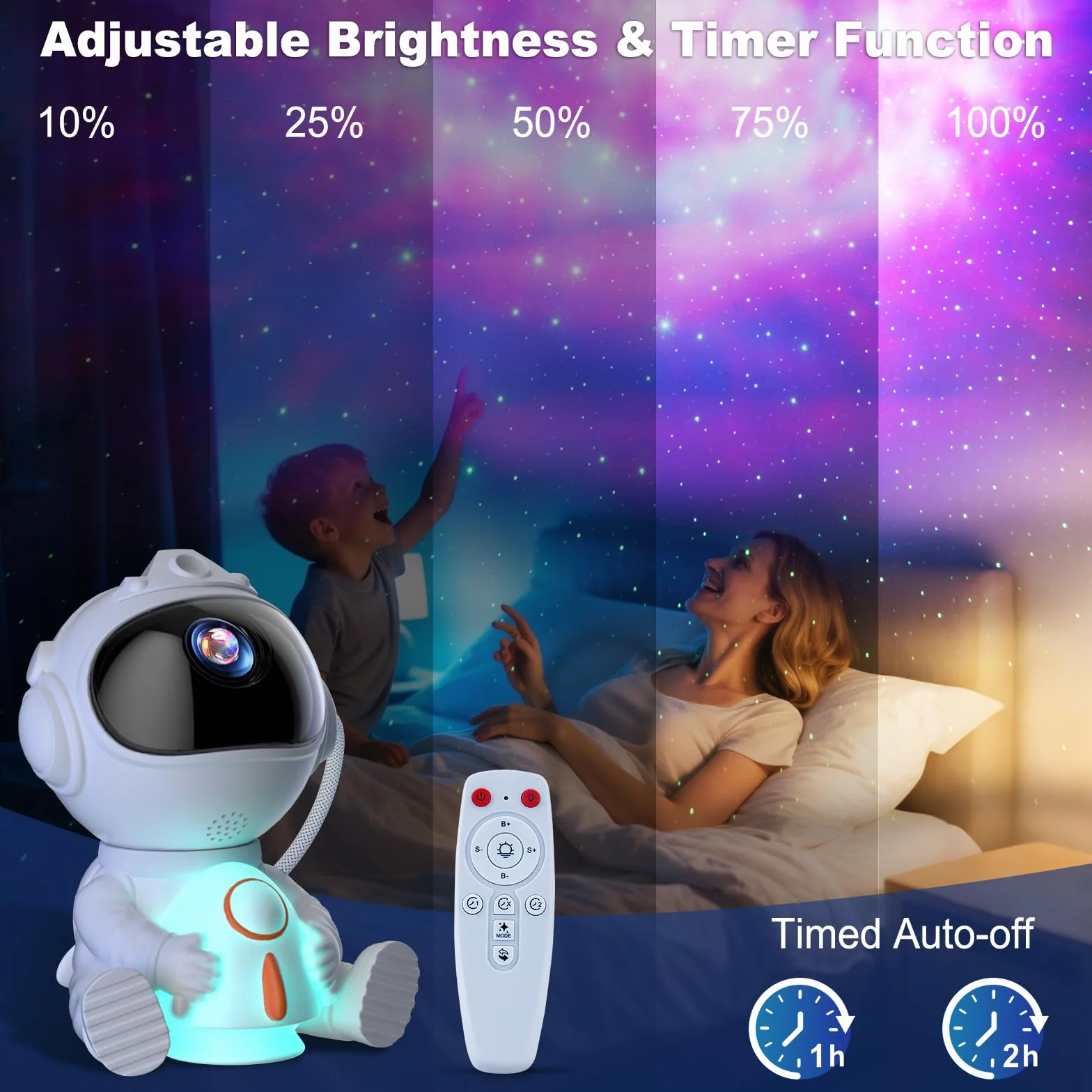 Proyector estrellas techo LED astronauta mando a distancia 8 modos nebulosa 5 modos luminosidad velocidad luz nocturna cohete
