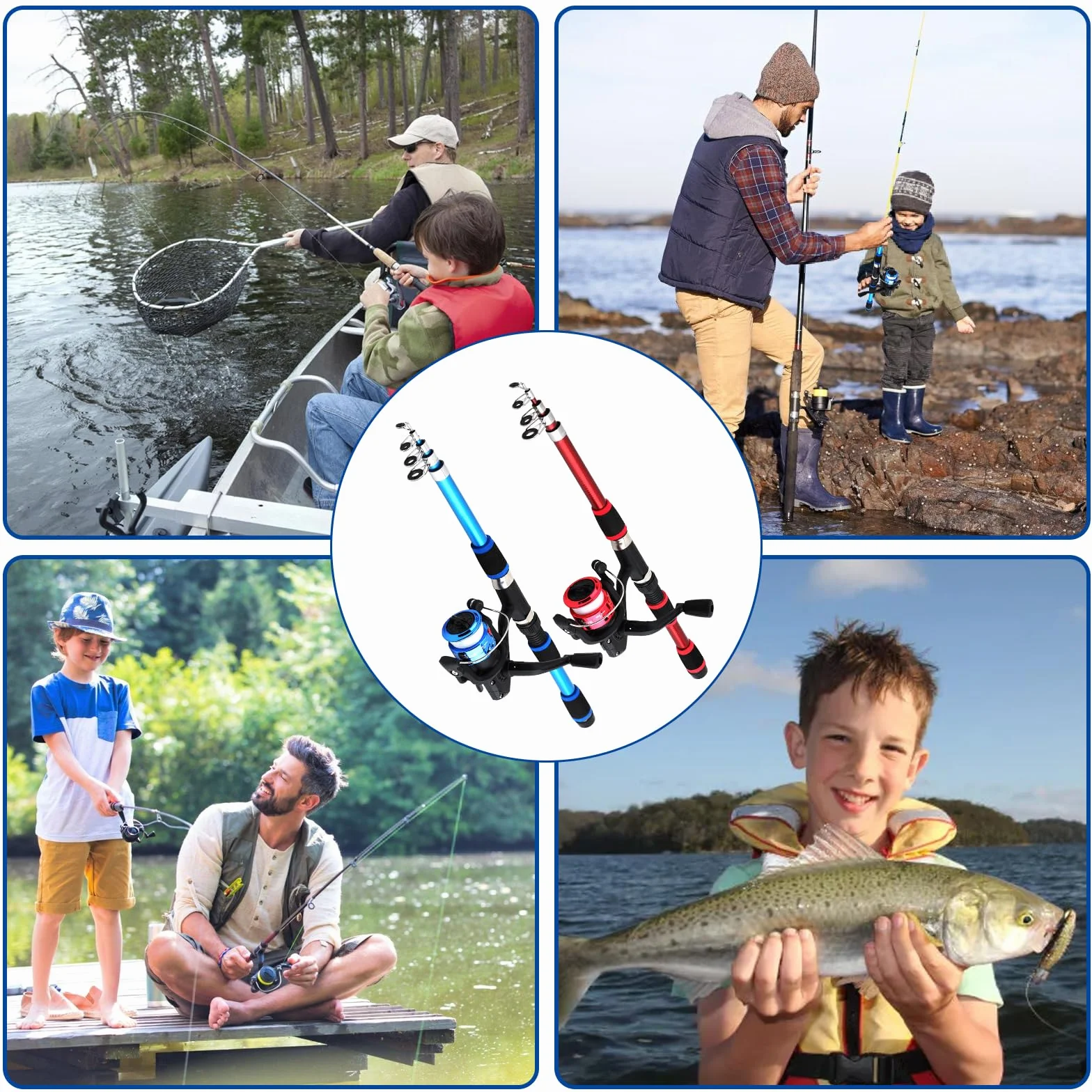 Juego de 2 cañas de pescar para niños, caña de pescar para niños, caña de pescar telescópica, 180 cm, caña de pescar telescópica portátil y carrete con cebo de línea de pesca, bolsa para niños y