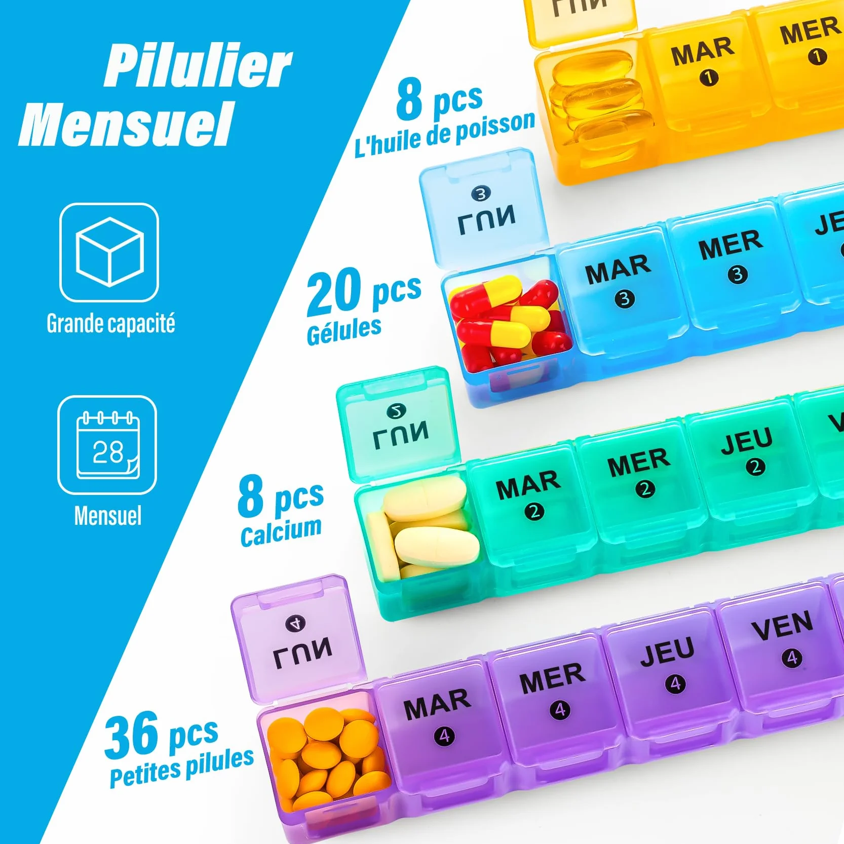 Organizador de pastillas semanal grande 28 días