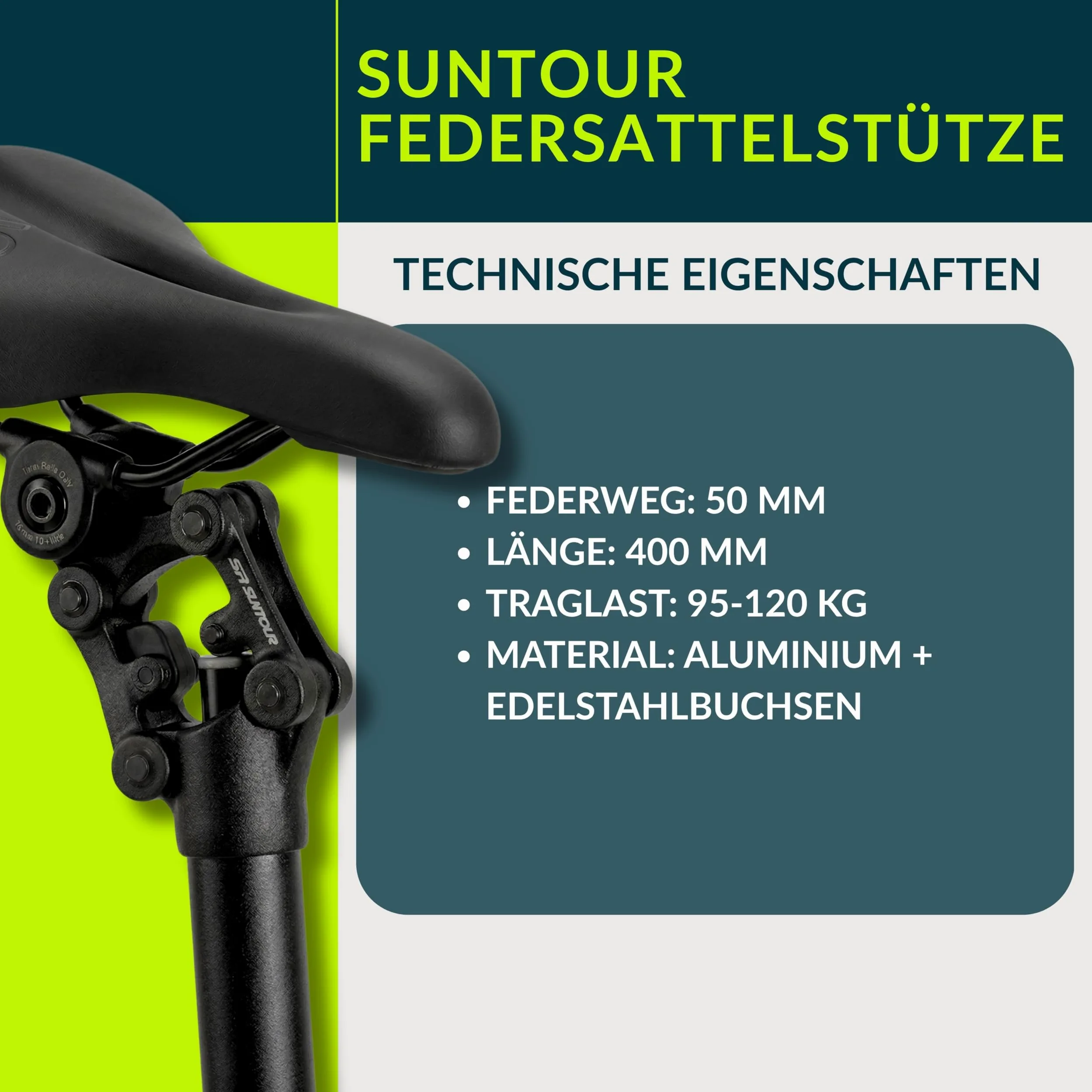 Suntour SP26-NVX - Tija de sillín de suspensión de aluminio con suspensión para sillín de bicicleta, color negro