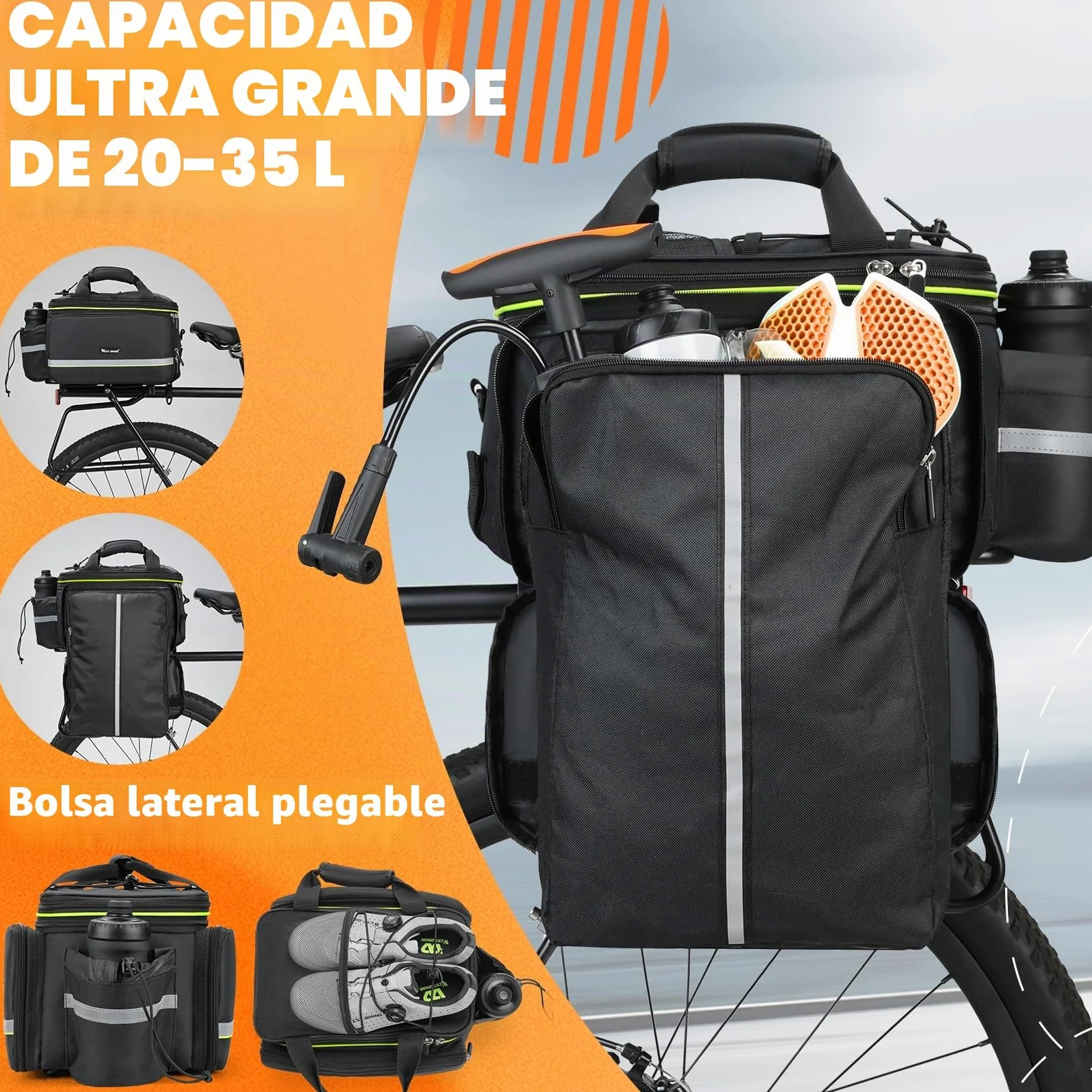 Bolsa para alforja de bicicleta, 25 l, impermeable, gran capacidad, para portabicicletas de carga de bicicleta, mochila portátil con correa ajustable para el hombro, accesorios de ciclismo