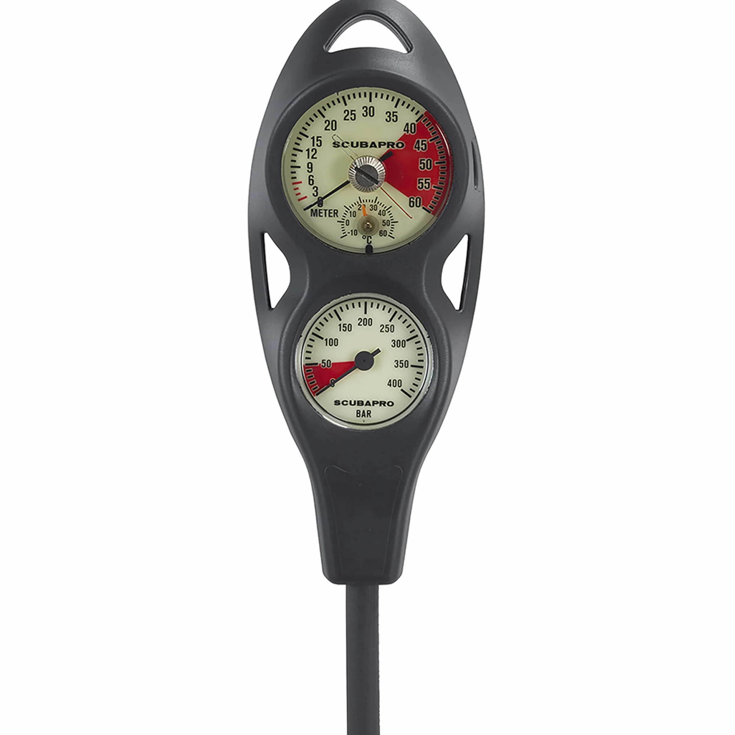 SCUBAPRO Consola de buceo en línea de calibre 2 con manómetro y medidor de profundidad, pantalla métrica, plástico