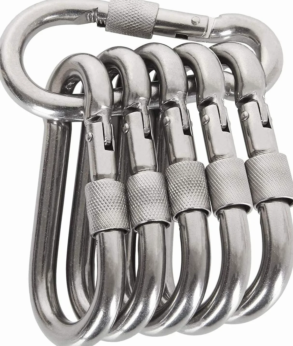 Mosquetón de bloqueo, paquete de 6 unidades, de acero inoxidable de 2.25 pulgadas, mosquetón de bloqueo resistente, mosquetón de acero inoxidable 304 de alta calidad