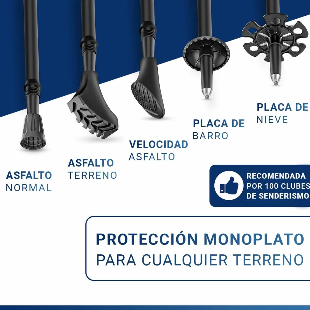 Bastones de Senderismo y Bastones de Marcha nórdica – Bastones de Senderismo telescópicos con Juego de topes de Goma – Bastones de Trekking para Hombre y Mujer – Extra Ligero y Ajustable con Mango de