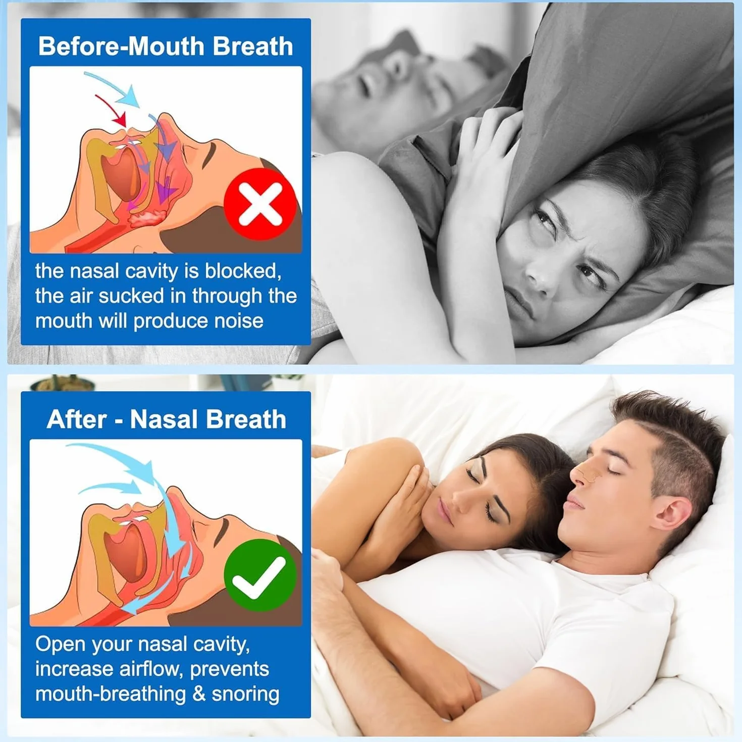Tiras Nasales Antironquidos - Nasal Strips, 60 piezas Nose-Strips Tiritas Nariz Deportivas Dormir
