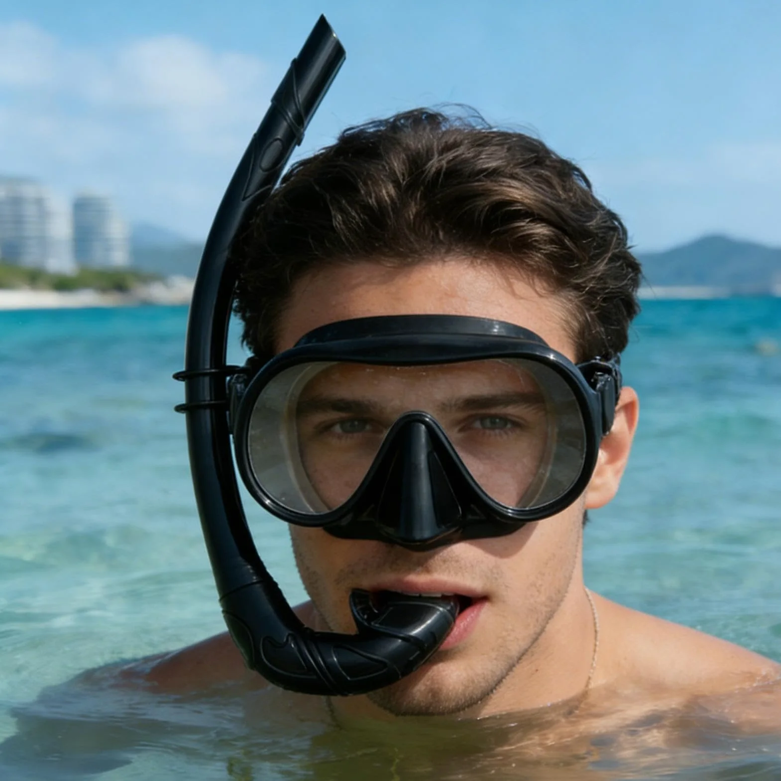 Equipo de snorkel para adultos, gafas de natación panorámicas, con caja, correa ajustable, máscara de buceo plegable, para mujer, hombre, entrenamiento de natación, vacaciones en la playa