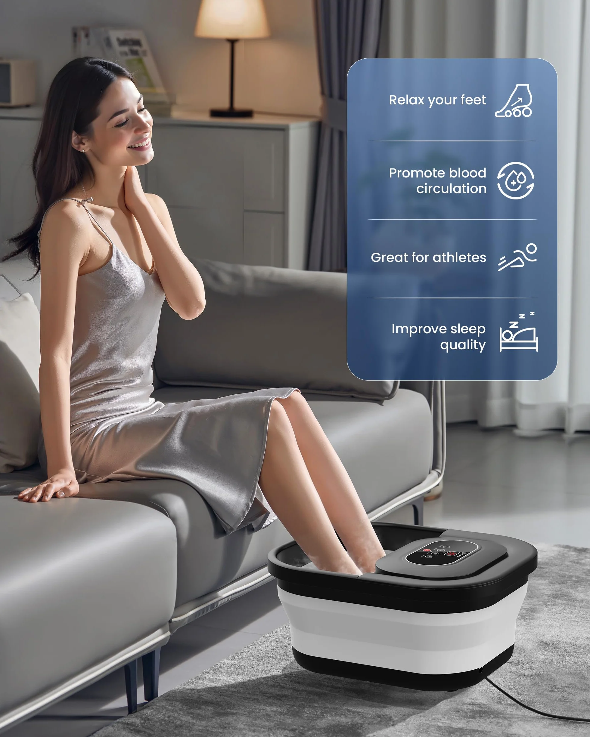 COMFIER Spa para Pies con Calor, Burbujas y Vibración, Control de Temperatura, Piedra Pómez, Temporizador Inteligente, Regalos para Mujeres (Negro)