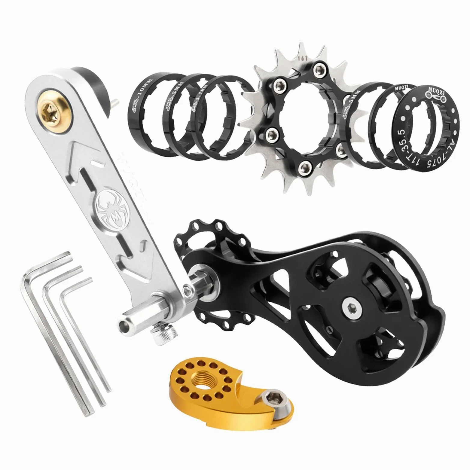Milageto 13 Piezas Kit Conversor Bicicleta Piñón Único Tensor Cadena Convertidor Juego Espaciadores Aluminio Robusto Fácil Instalación Adecuado para Ciclismo E