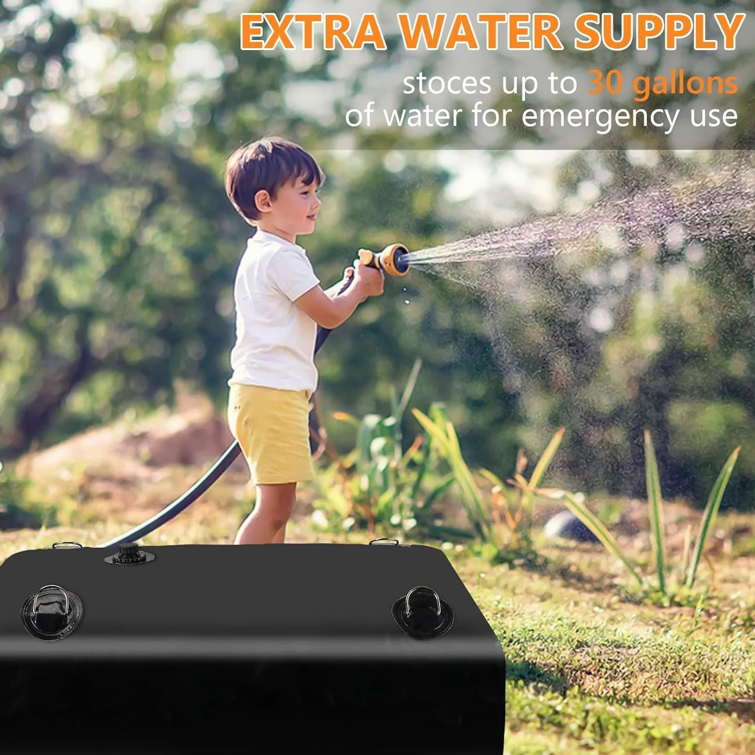 Tanque de agua, bolsa de almacenamiento de agua, almacenamiento de agua grande portátil de 30 galones, contenedores de almacenamiento de agua con kit de desbordamiento de espiga de PVC de 3/4