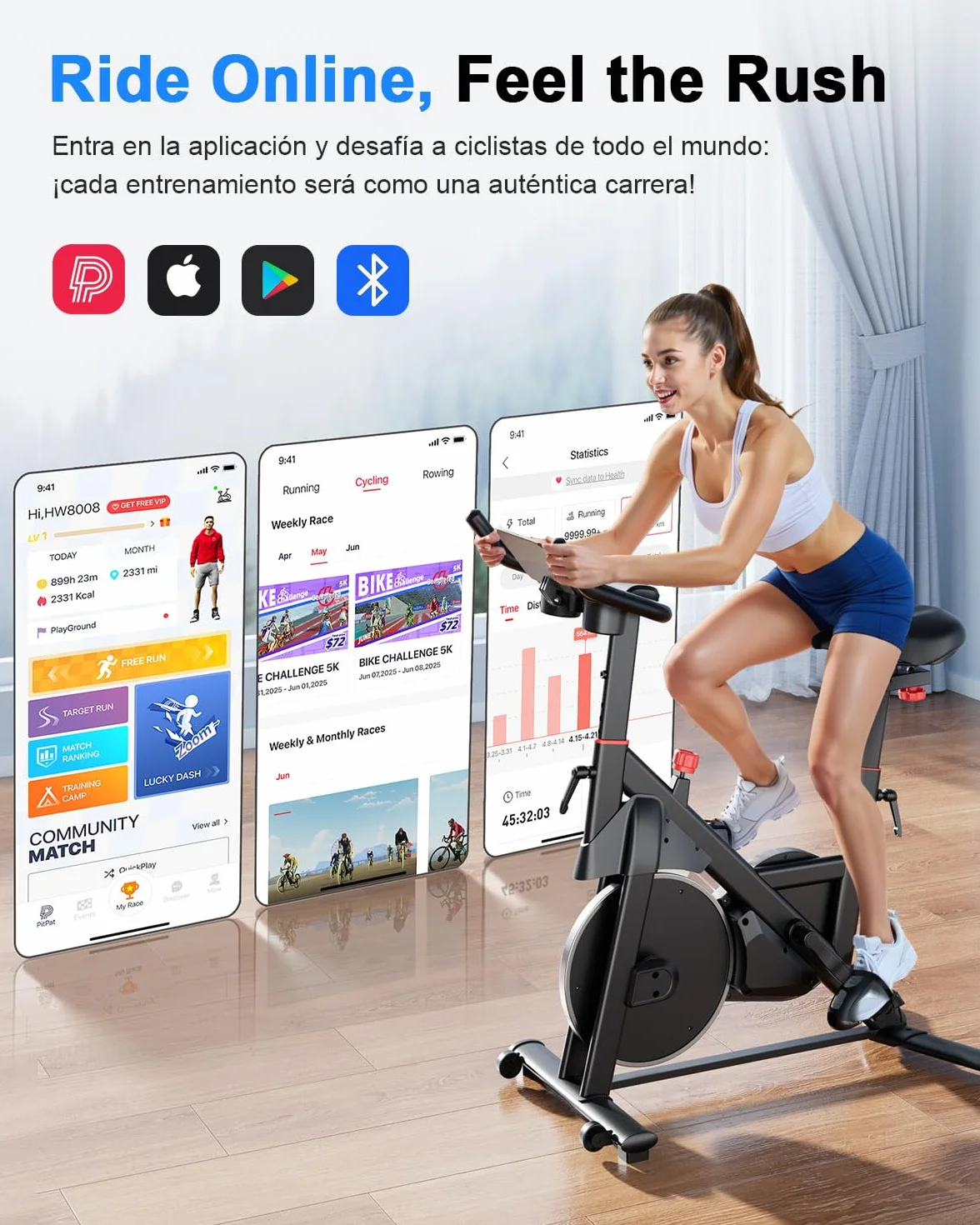 Copant Bicicleta Estática en Cass con Pantalla LCD y App Control, Bicicleta de Ejercicio Interior con Resistencia Magnética Ajustable, Capacidad de Carga 136KG