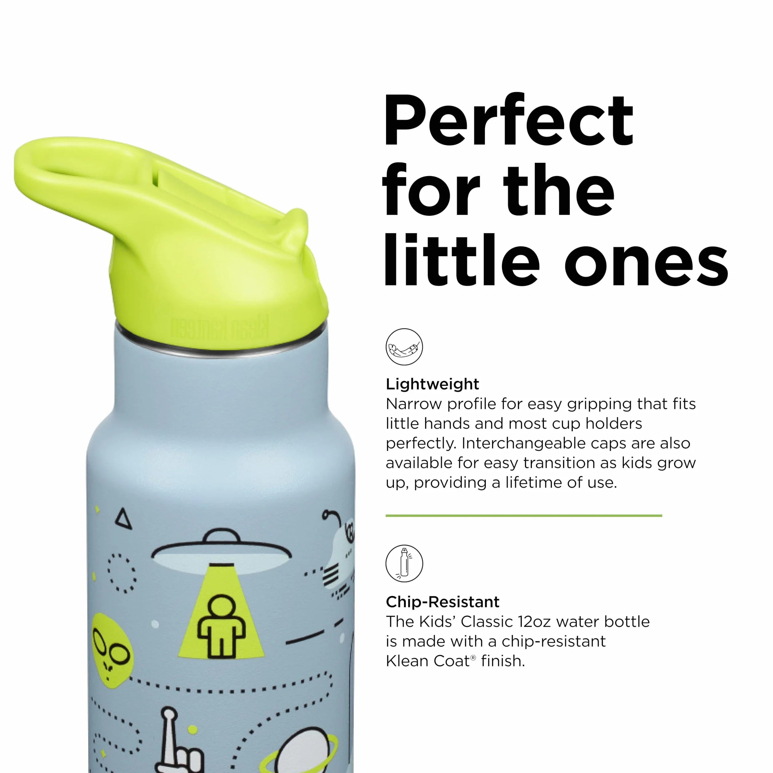 Klean Kanteen Termo para niños, 355 ml, acero inoxidable, tapa deportiva con pajita, color azul y verde