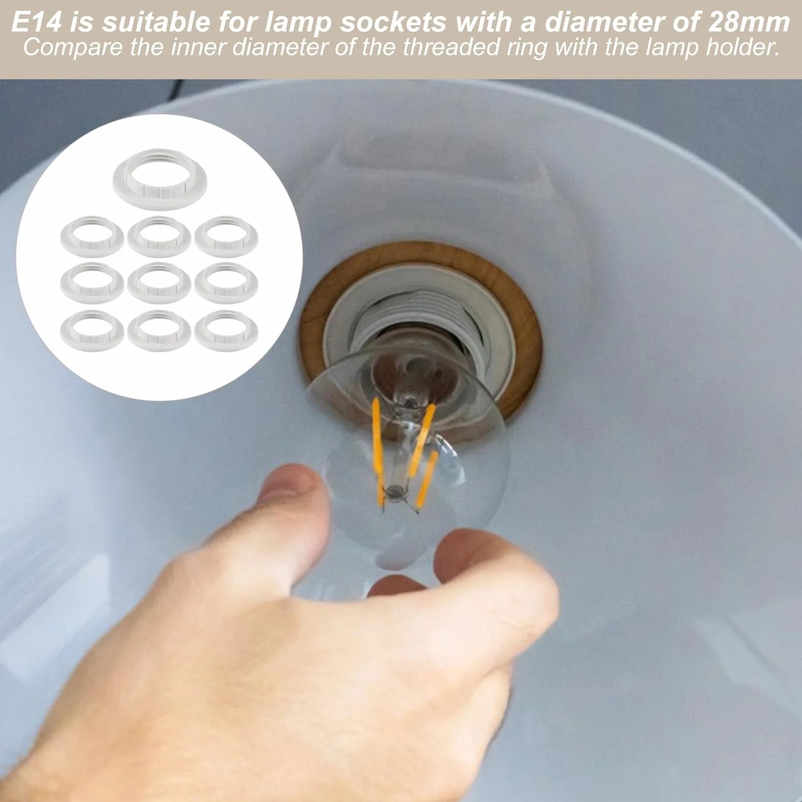 Anillos Adaptadores de Pantalla de Lámpara E27 a E14, 10 Piezas, Convertidores de Plástico, Anillo Reductor para Portalámparas