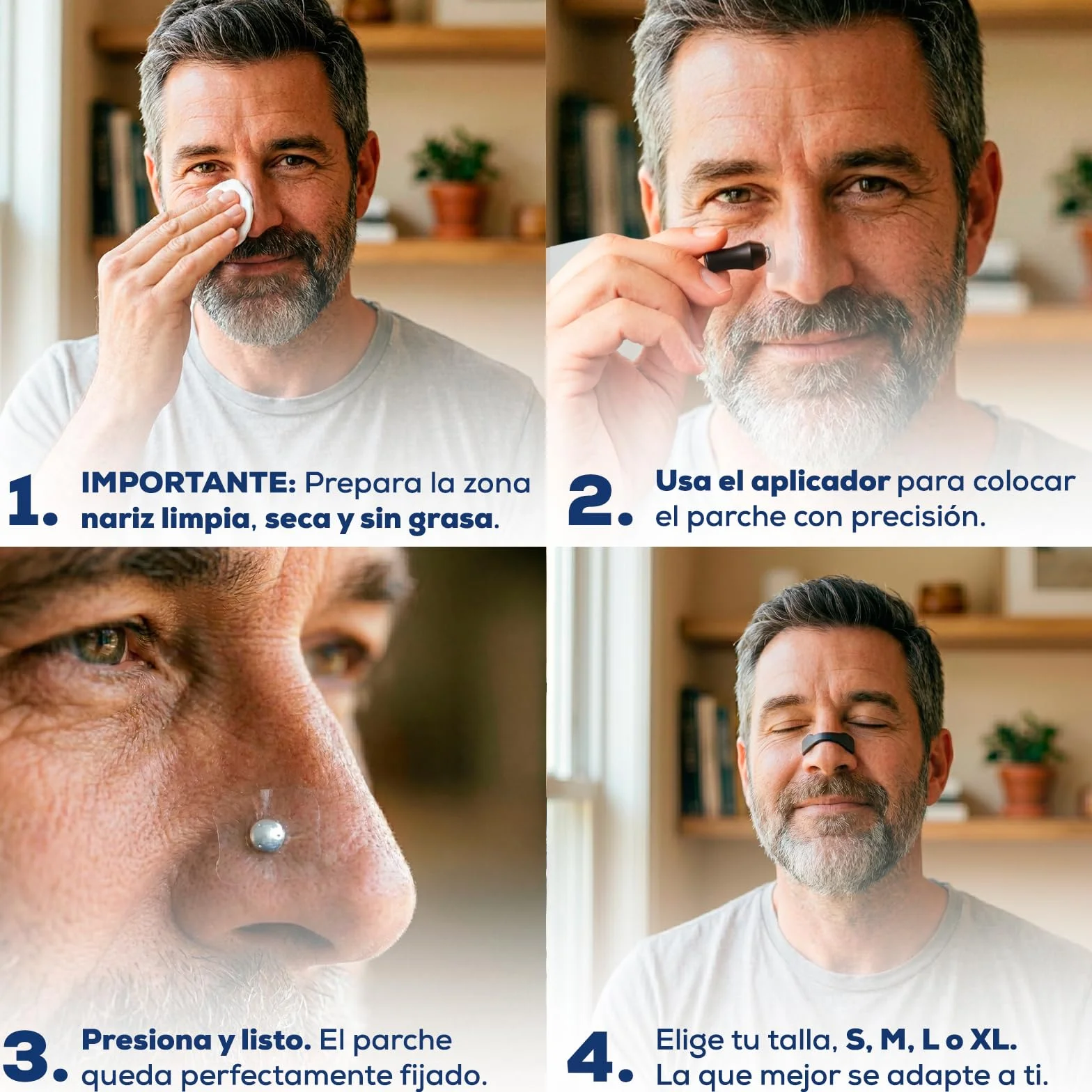 Tiras Nasales Magnéticas Dilatador Nasal Antirronquidos 60 Parches 30 Días 4 Tallas Aplicador HerboAhorro