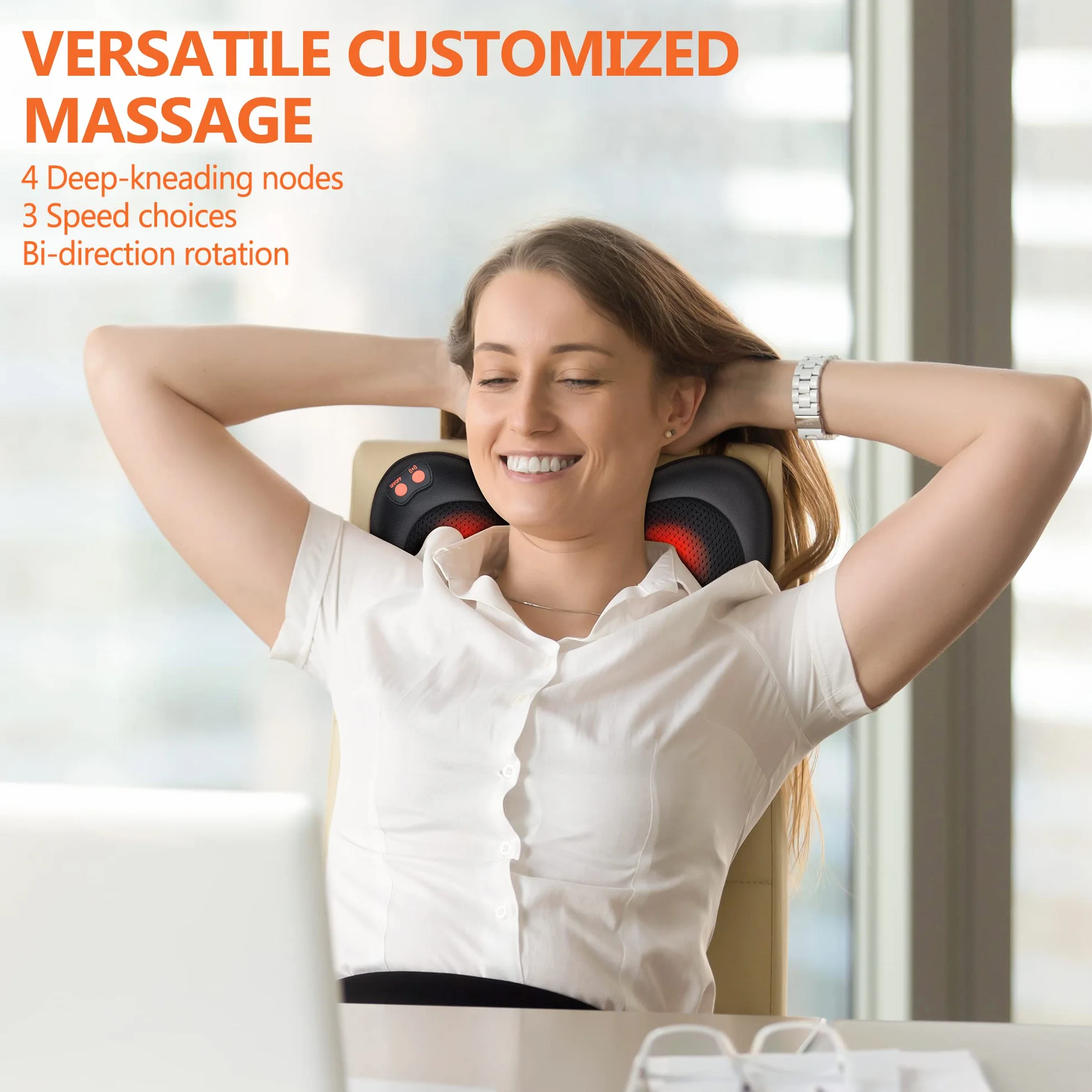Cojín de Masaje Eléctrico Masajeador Shiatsu 3 Niveles para Cuello Hombros Espalda