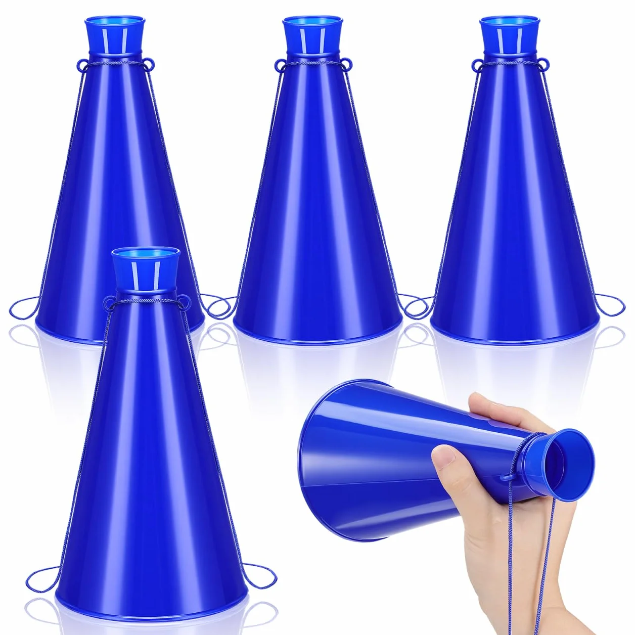 Milisten Juego de 4 megáfonos de Cheer de 22,5 cm para juegos deportivos y fiestas, resistente de plástico para aficionados y deportes escolares, color azul