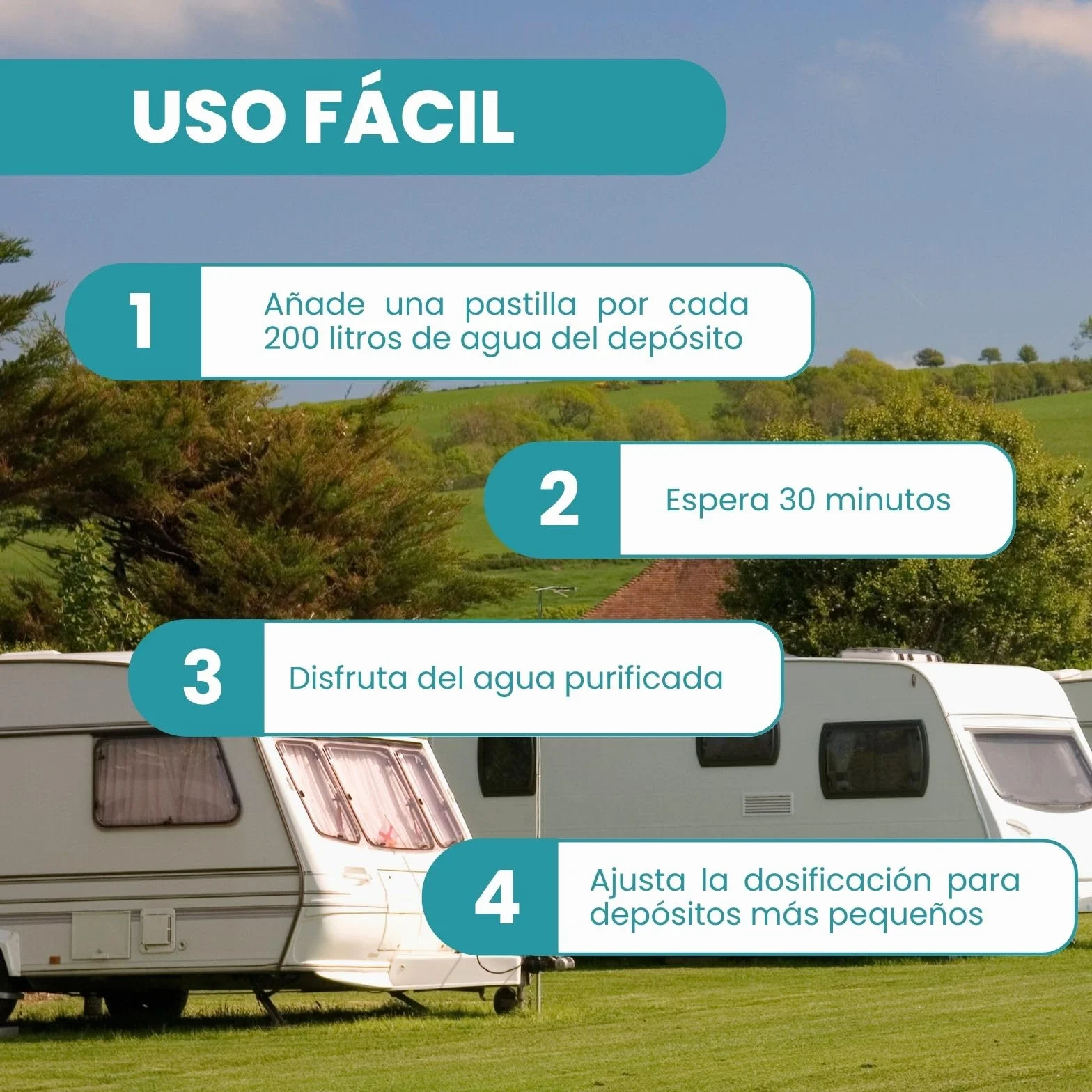 AWAKING Pastillas Potabilizadoras de Agua 48 uds | Tratamiento hasta 9600 Litros | 200L por Pastilla | Ideal para Depósitos, Bidones, Caravanas y Emergencias.