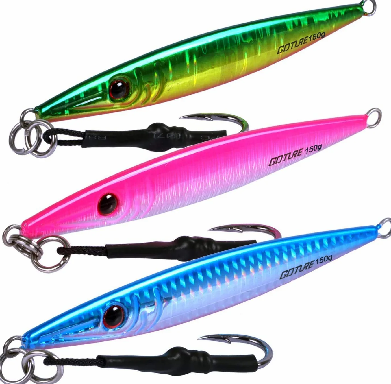 Agua salada plomo vertical Jig, Goture cebo artificial barco pesca señuelos Jigging Señuelos – Pack de 3, Multicolores