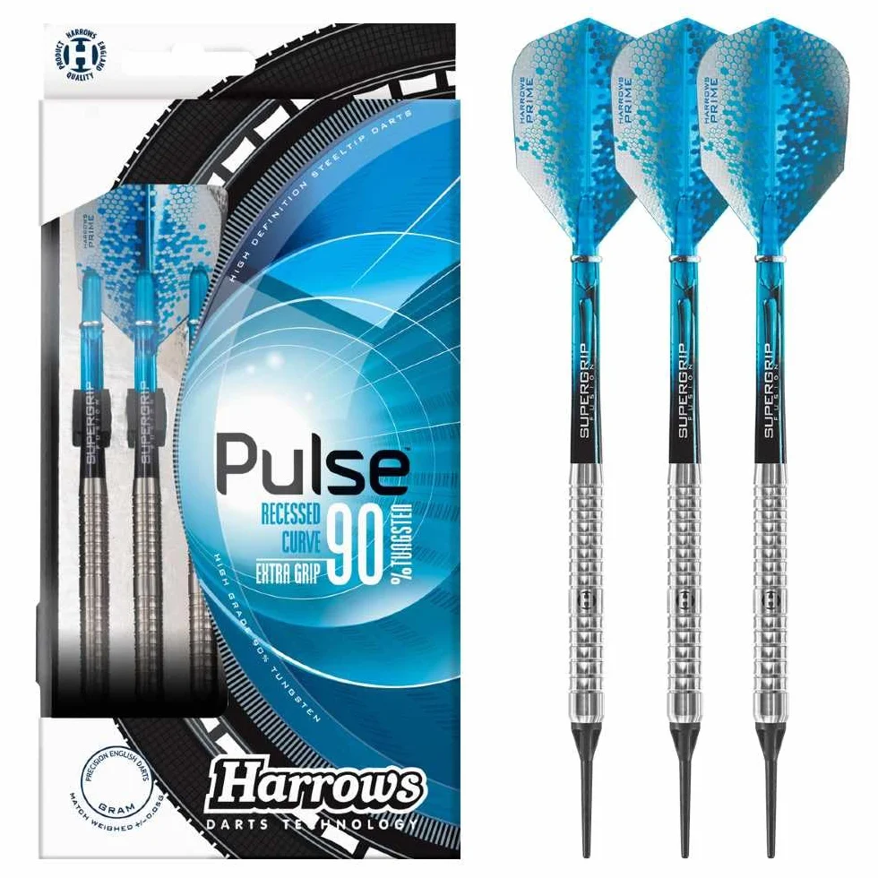 Harrows Pulse Dardos de Tungsteno al 90% | Juego de Dardos con Punta de Acero y Estuche de Transporte | 21 g, 22 g, 23 g, 24 g, 25 g y 26 g | Incluye Ejes Supergrip Fusion y Plumas de 100 Micras