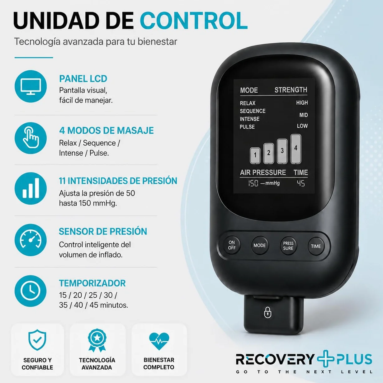 Botas de compresión de aire RECOVERY PLUS para piernas, presoterapia profesional para casa, masajeador linfático y circulación, Talla L