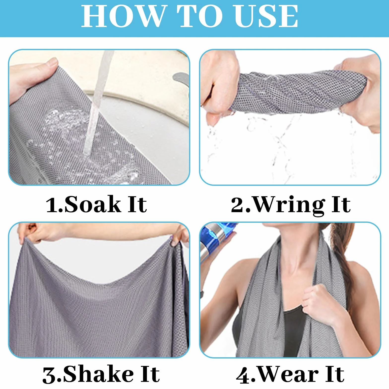 Paquete de 4 Paños Refrigerantes para Cuello y Cara, Paños Frescos para el Cuello, Toallas Antisudor Frescas para Entrenamiento en el Gimnasio, Deportes, Suave y Transpirable