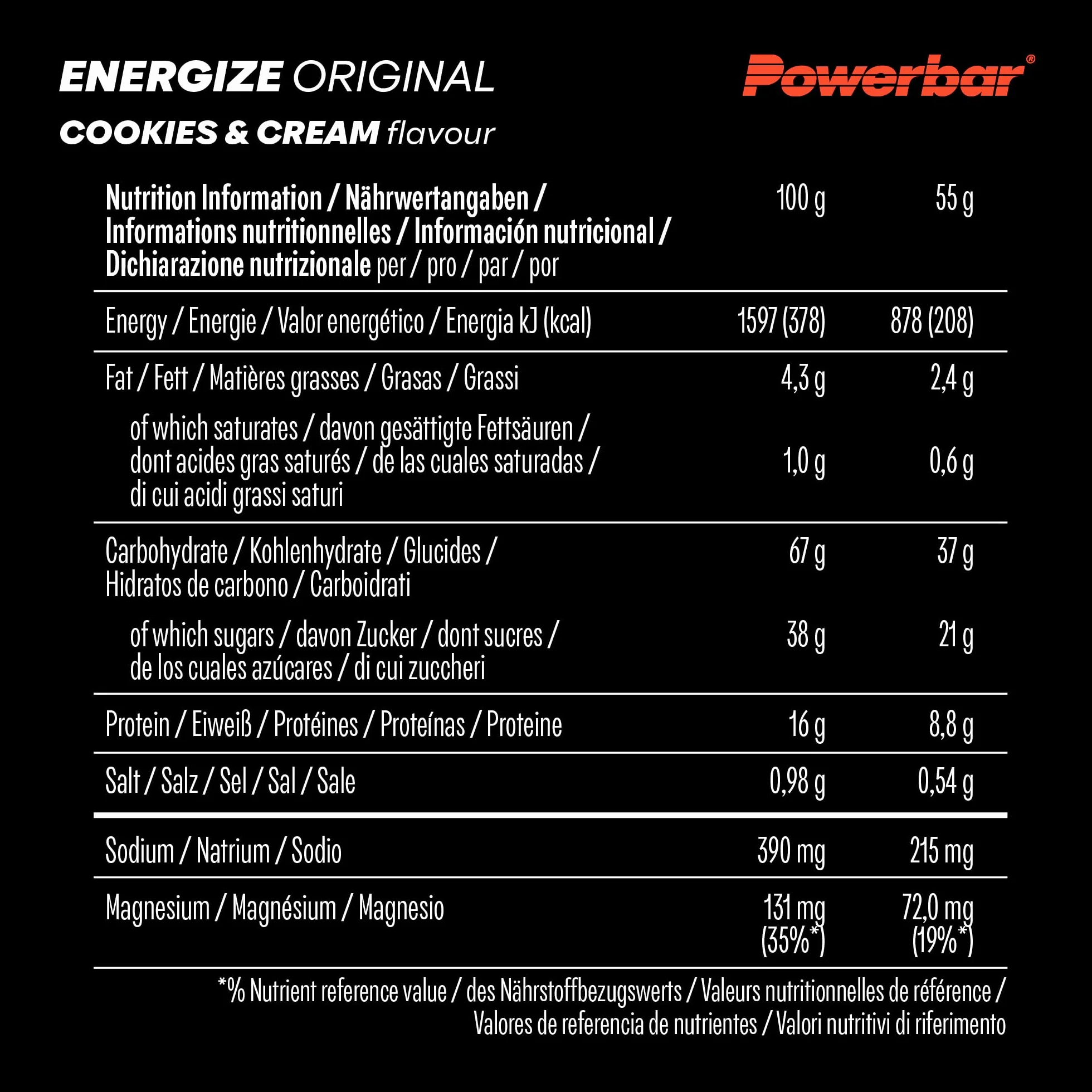 Powerbar Energize Original Cookies&Cream 15x55g Barritas energéticas con magnesio y sodio