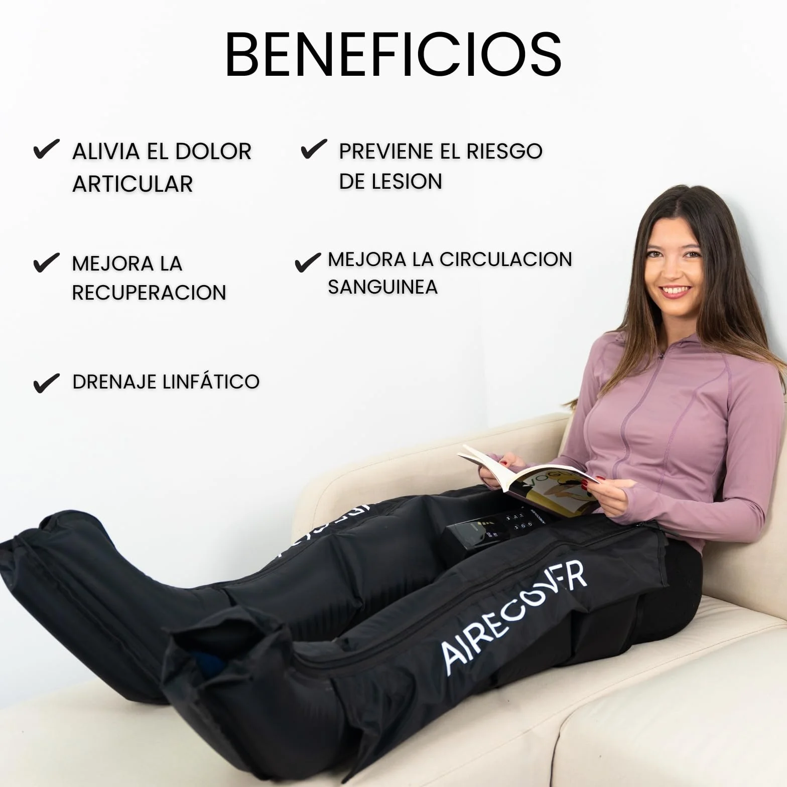 Presoterapia para Casa, Masajeador de Piernas y Pies 4 Cámaras de Aire, 6 Modos, 9 Niveles, 40-200 mmHg