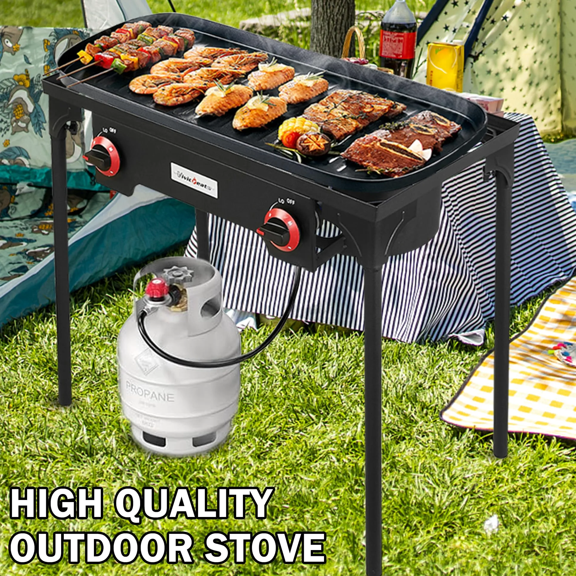 Vivicreate Regulador de alta presión de gas propano de 20 PSIG para exteriores, camping, jardín, barbacoa, parrilla, quemador