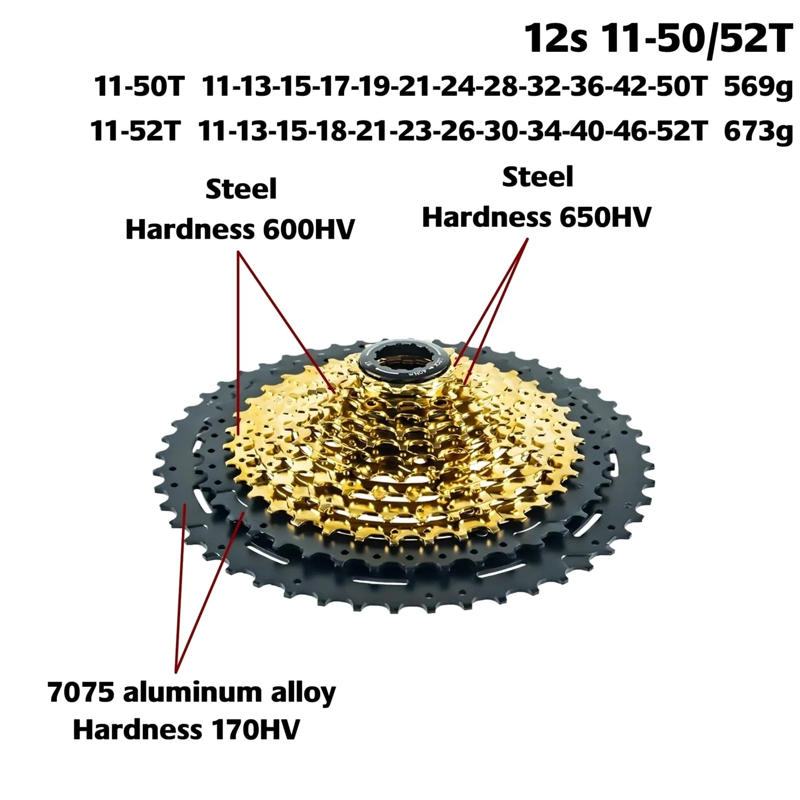 Cassettes y piñones Compatible con Cassette Ligero ZRACE Alpha de 10, 11 y 12 velocidades para Bicicleta montaña, buje Libre HG/MS/XD, 46/50/52 Dientes Cassette de Piñones