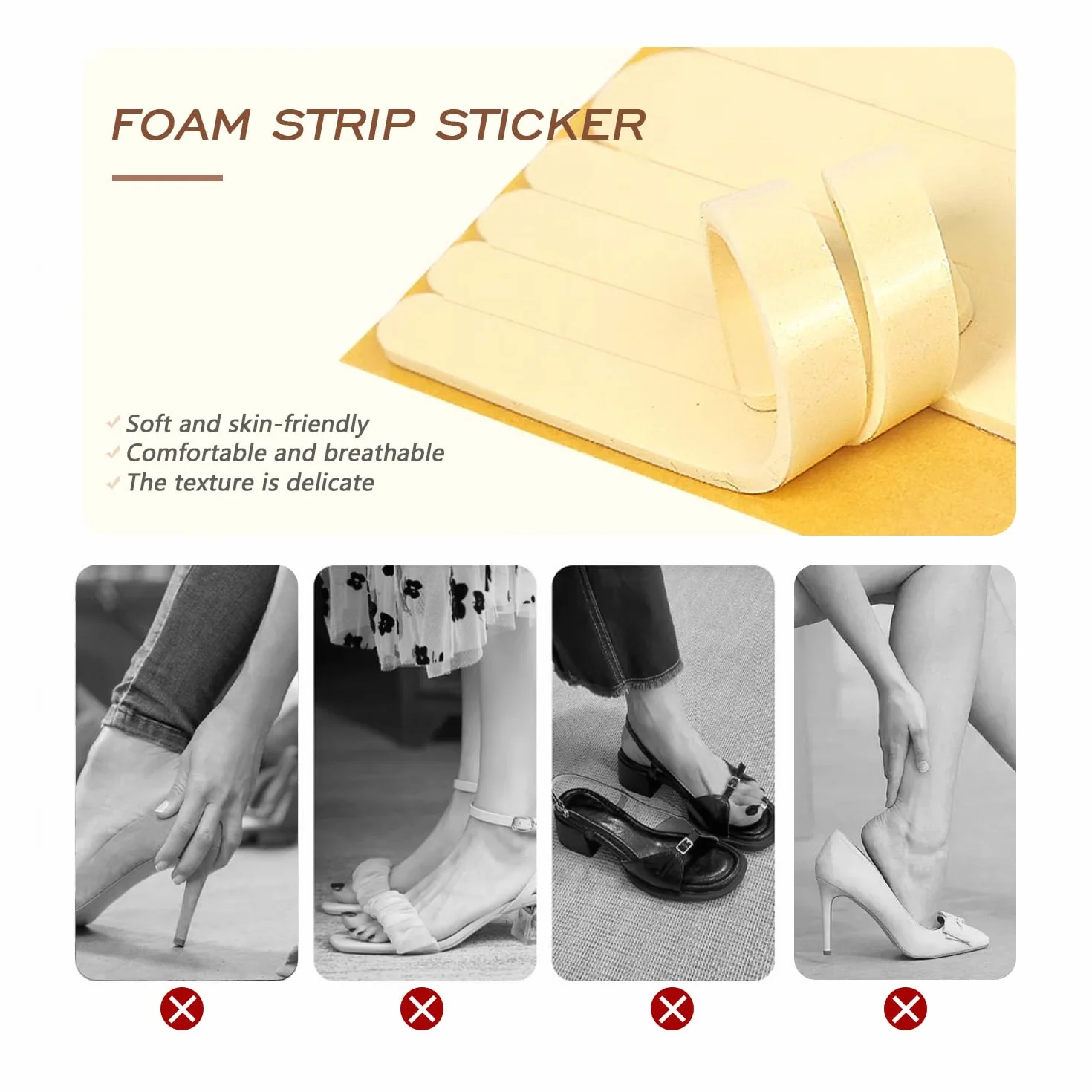 Correas acolchadas para mujer con agarre antideslizante para talón, adhesivas para zapatos, finas para tacones altos, negro