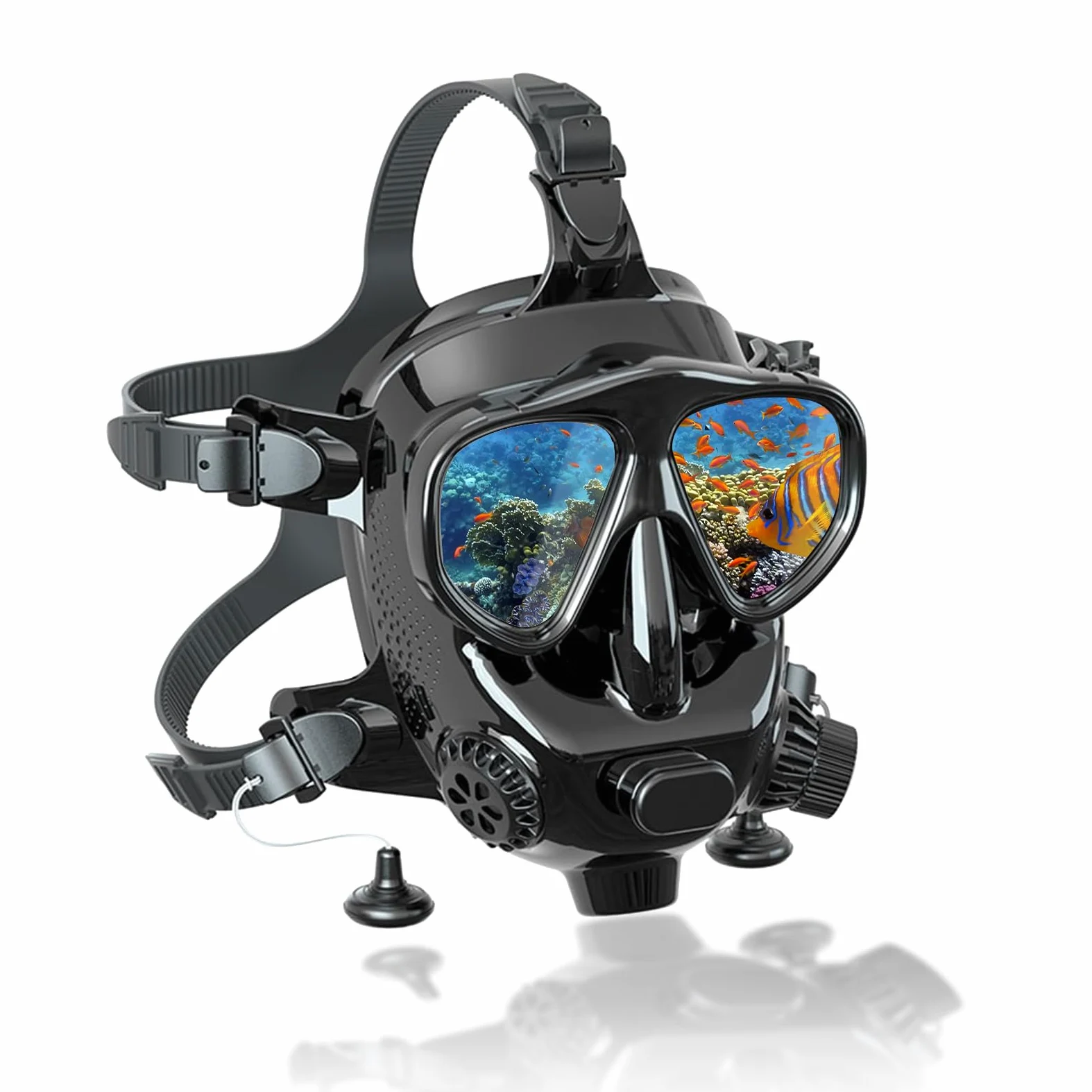 TUDIVING - Máscara de Buceo de Cara Completa con Soporte para cámara, Vista panorámica de 180°, máscara de Snorkel de Cara Completa para Adultos, Compatible con Tanques de Buceo de 1L/2L