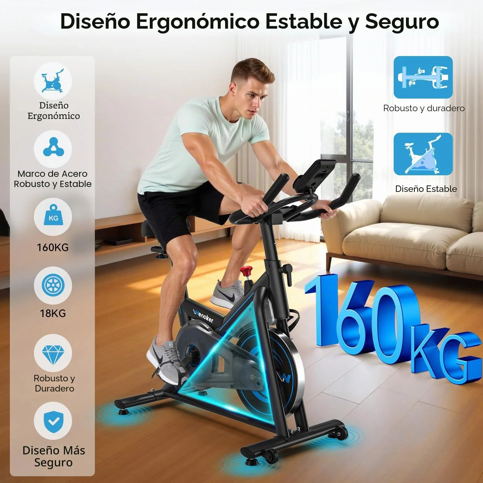 Wenoker Bicicleta estática con App,Ergómetro silencioso para entrenamiento en casa con resistencia magnética,Bicicleta de spinning para entrenamientos cardiovasculares en interiores,Hasta 160 kg