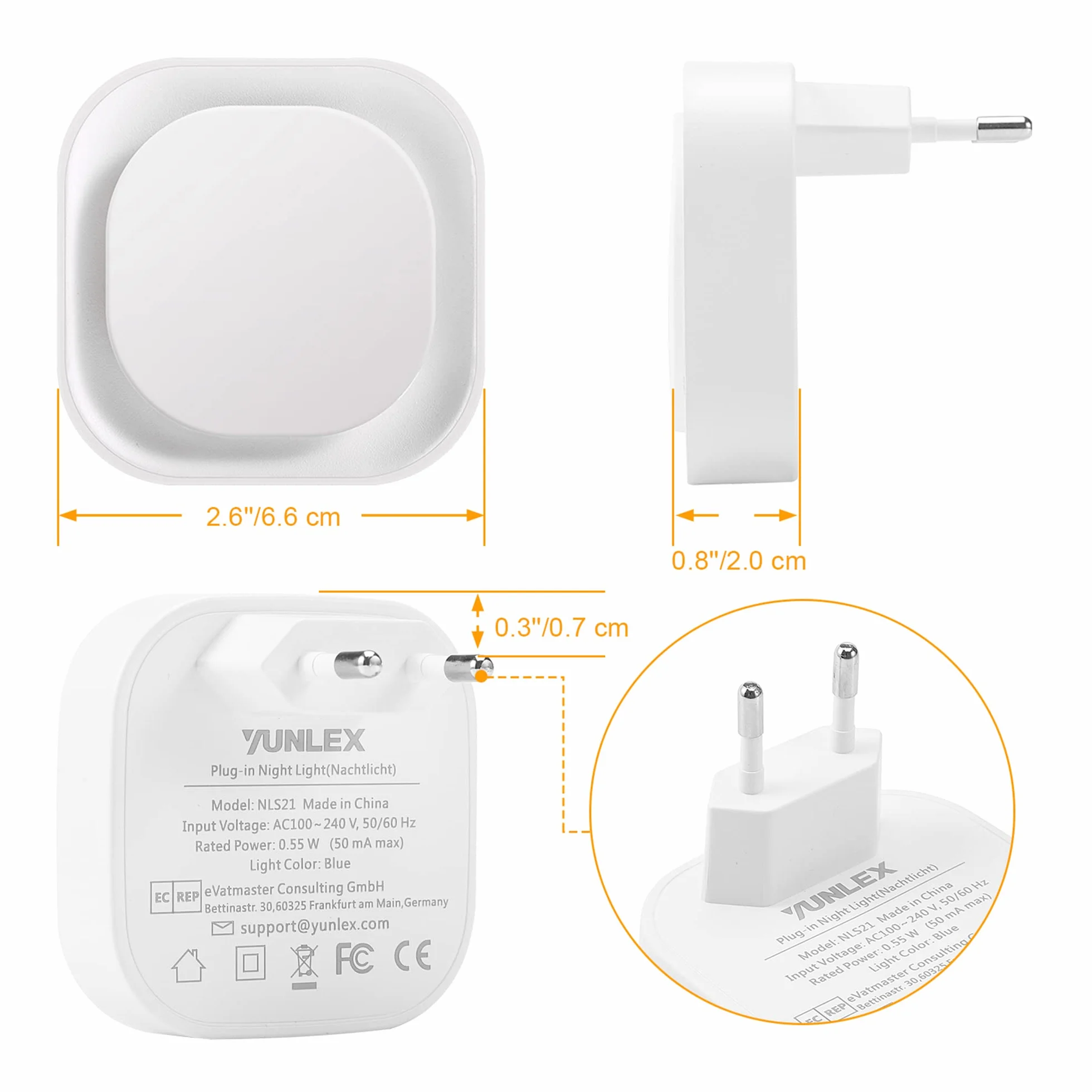 YUNLEX Luz Nocturna LED Infantil con Sensor Crepuscular 2 Piezas, Brillo 3 Niveles, Blanco Cálido