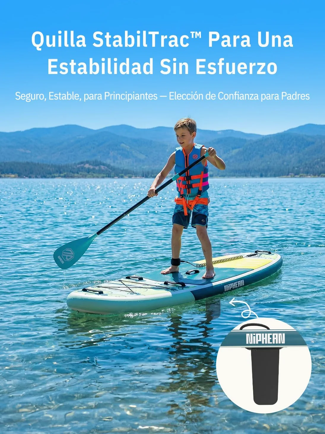 Niphean (Extra Grande) Tabla Paddle Surf Hinchable para 2+1 Personas/Familia, Paddle Surf con (Apto para Principiantes) Aleta Equilibrada, Funda Waterproof, Sup Board para Adultos, Regalo