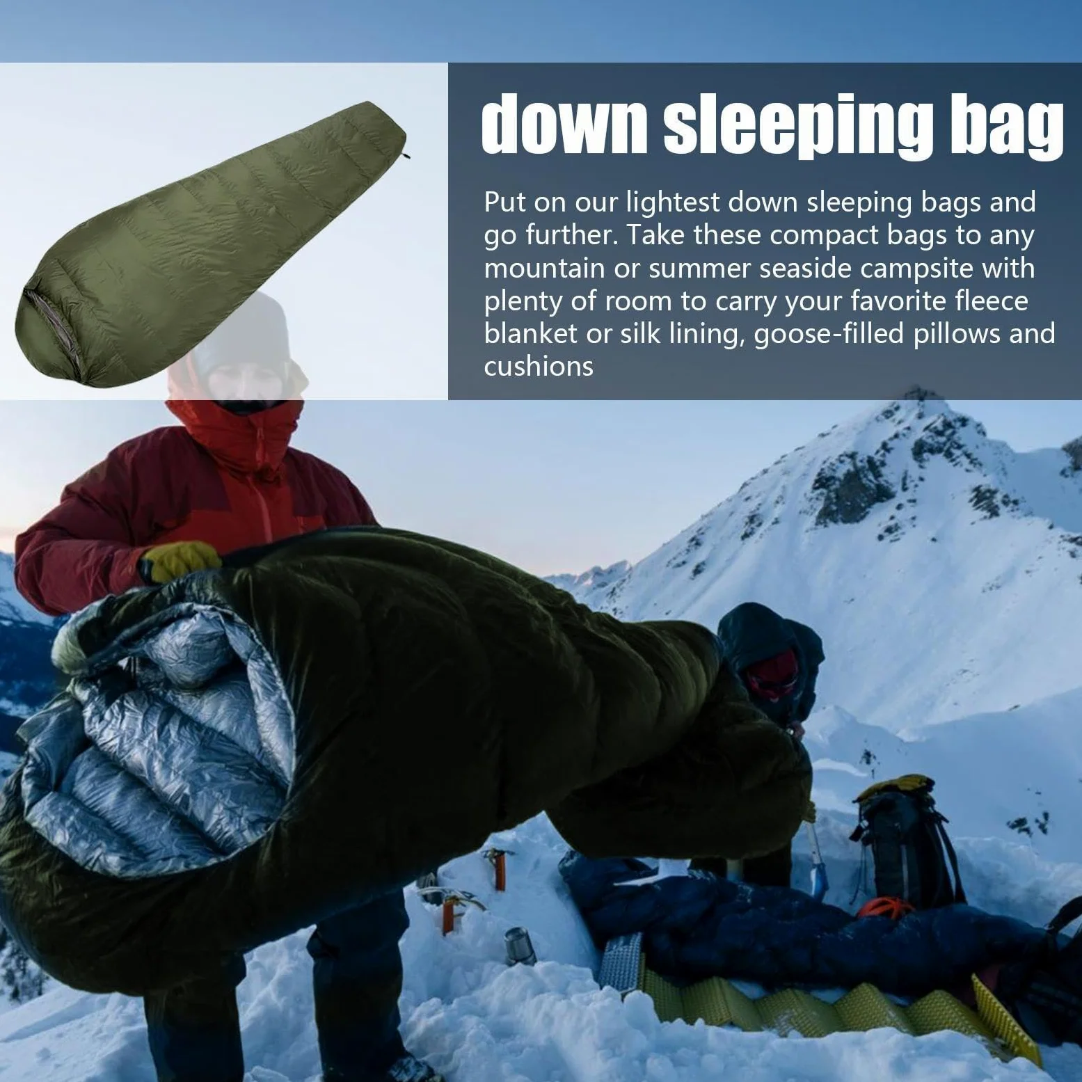Saco de dormir para clima frío, saco de dormir de plumón para acampar para adultos, impermeable, ligero, viajes en clima frío, caza, mochilero, al aire libre, niña, senderismo