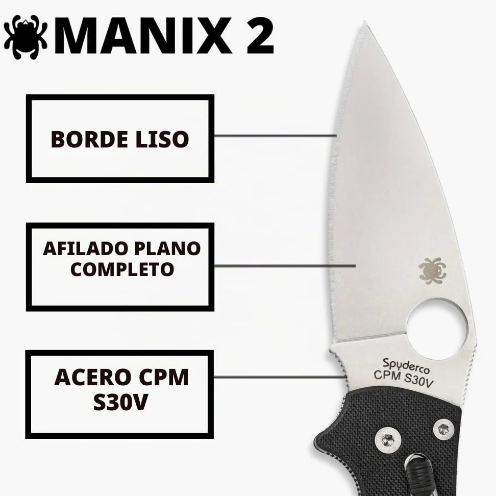 Spyderco Manix 2 Plain Edge Folding Knife, Black/Silver