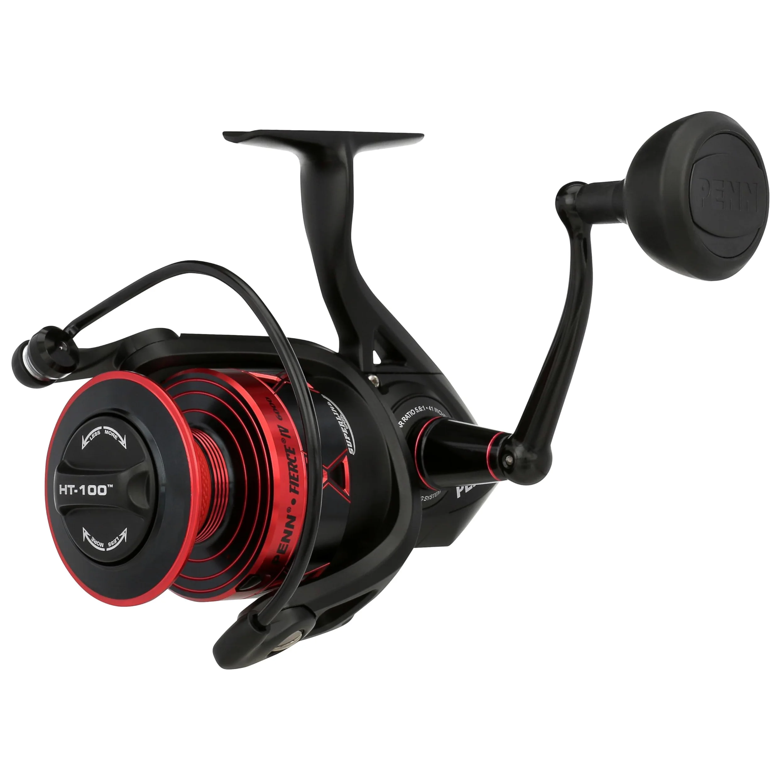 PENN Fierce IV - Carrete Giratorio de Agua Salada - Carrete versátil de Pesca Marina para Barco, Kayak, Orilla, Spinning, Jigging, Surf y Uso Completo, Negro/Rojo