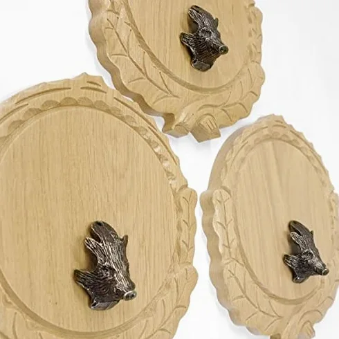 GTK Oferta 3 placas de cuña talladas de roble claro AF 16 cm con 3 cabezas de cuñas, portada grande, tabla de cuñas, cartel para trofeos