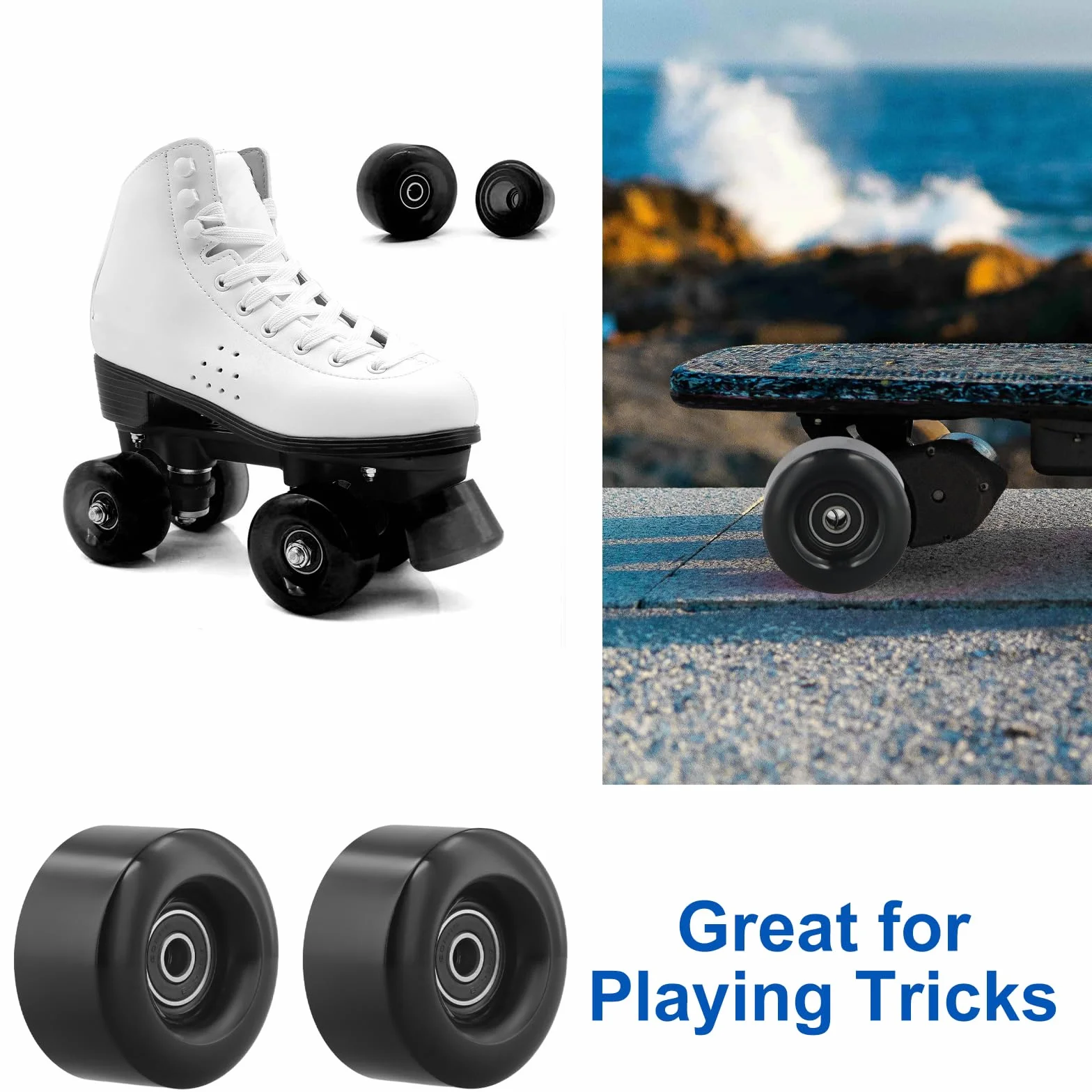 Ruedas Patines Antideslizantes 58x39mm PU Rodamientos Doble Fila para Patinaje Interior Exterior