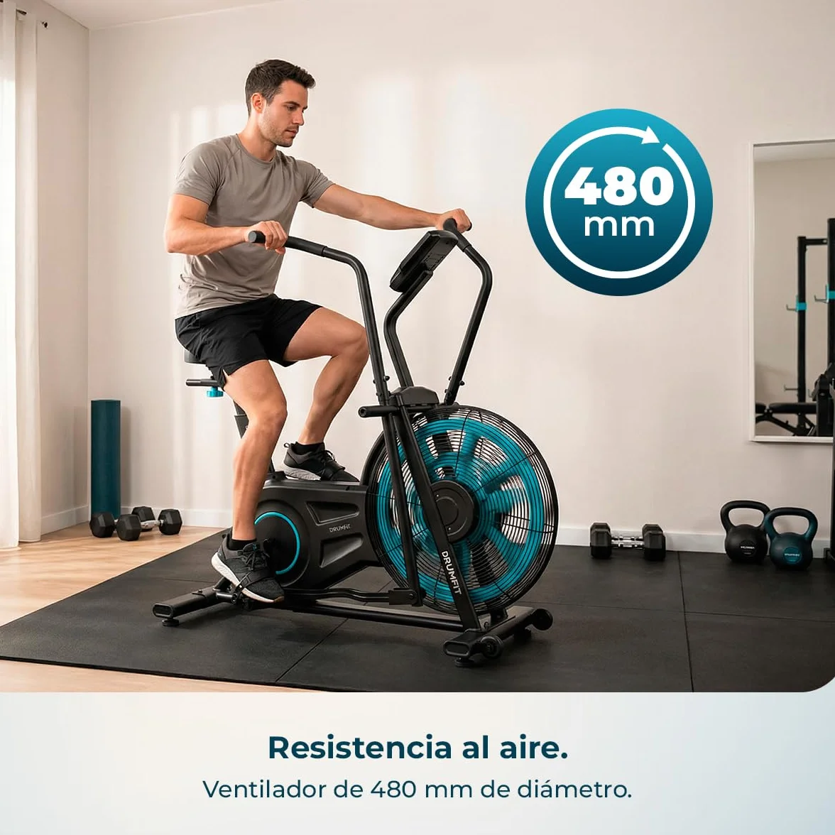 Cecotec Bicicleta de Aire Drumfit WOD Rider 2000 Eolo PRO. Ventilador 480mm, Resistencia Progresiva, Pantalla LCD Completa, Medidor de Pulso Integrado, Compatible APP Mambo, hasta 135kg