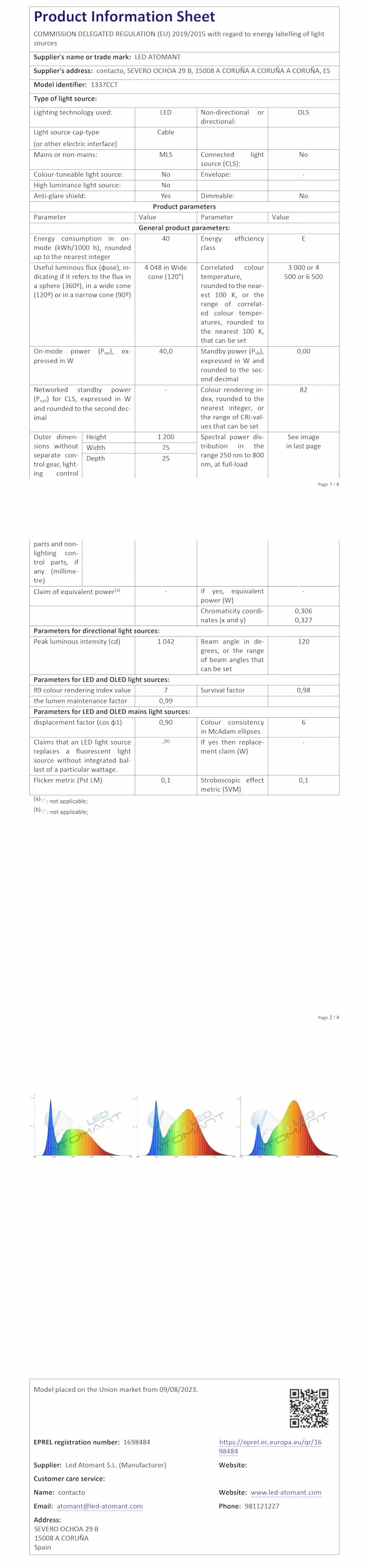 LED ATOMANT Pack 2x Pantalla Luminaria LED integrado 120cm 40W CCT 4000 lumenes