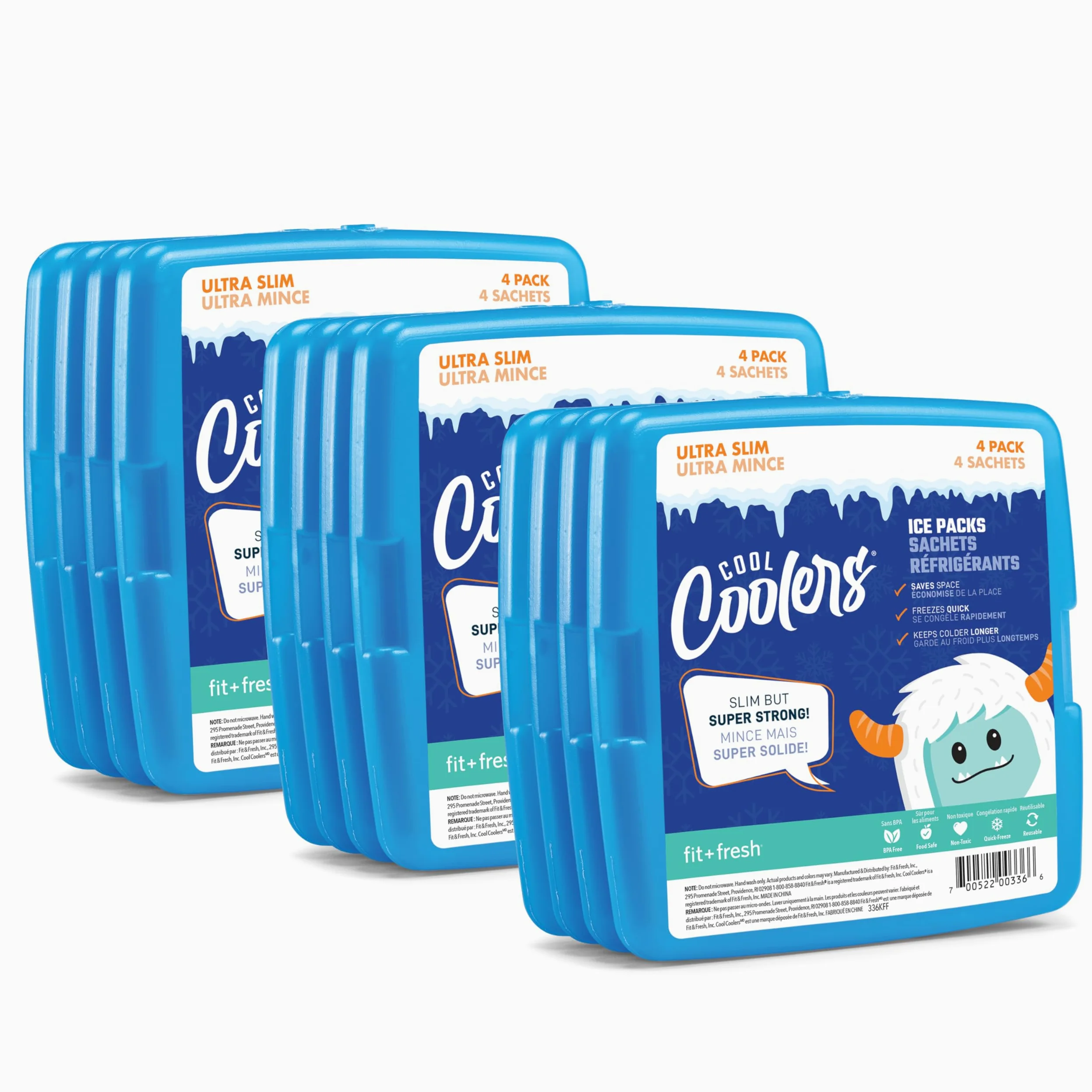Fit & Fresh 336KFFPK12 Cool Coolers - Paquetes de Hielo, plástico, Azul, Paquete de 12