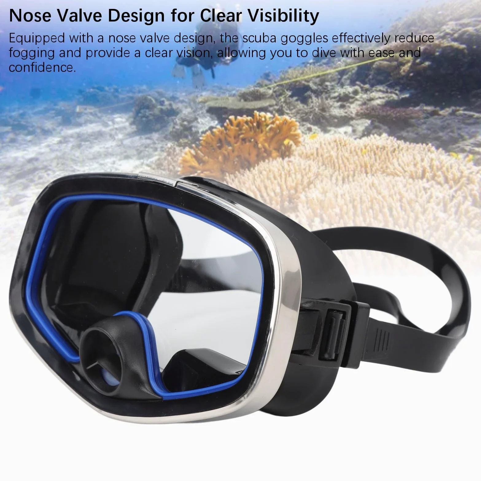 Máscara de Buceo Ovalada, Gafas de Buceo, Visibilidad Clara, Ovaladas, HD, Antivaho, Gafas de Buceo, Diseño de Válvula de Nariz, Vidrio Templado, Lente única, Gafas de Snorkel