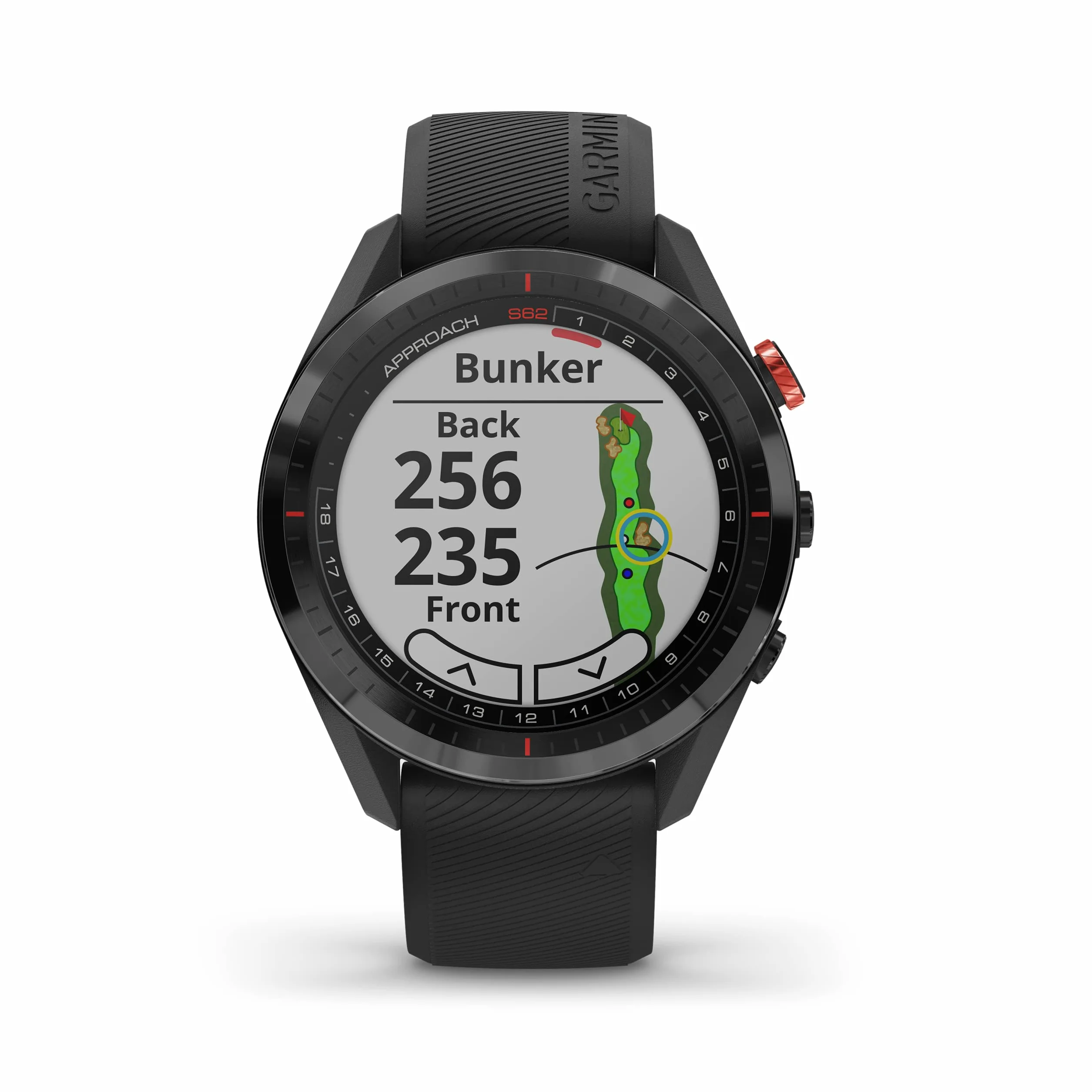 Garmin Reloj de golf Approach S62, reloj inteligente GPS premium, paquete de caja virtual integrado con sistema de seguimiento automático de palos CT10 de enfoque 3X + adaptador de carga USB + soporte