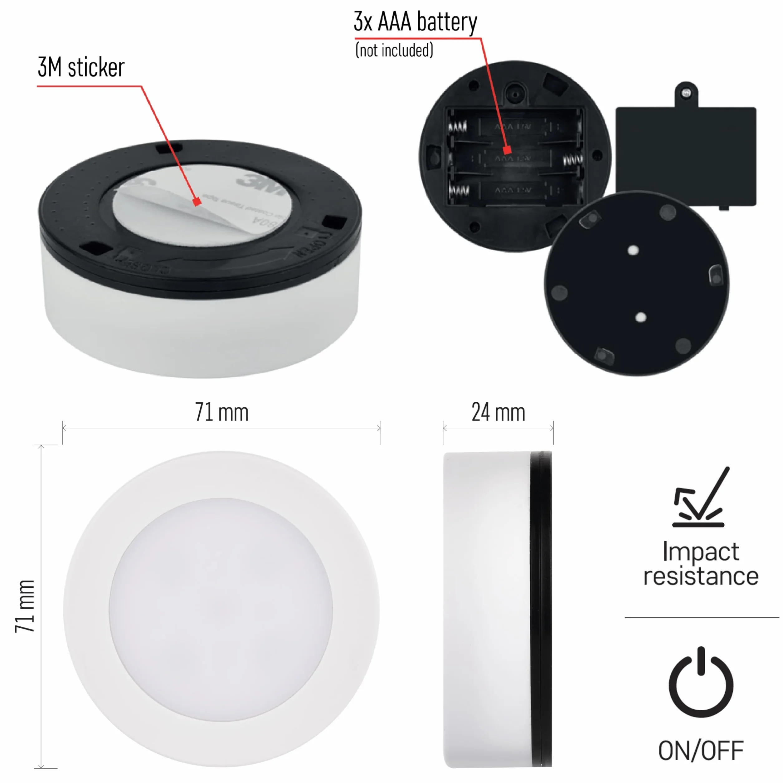 EMOS Luz nocturna LED 2 unidades con almohadillas adhesivas lámpara de presión