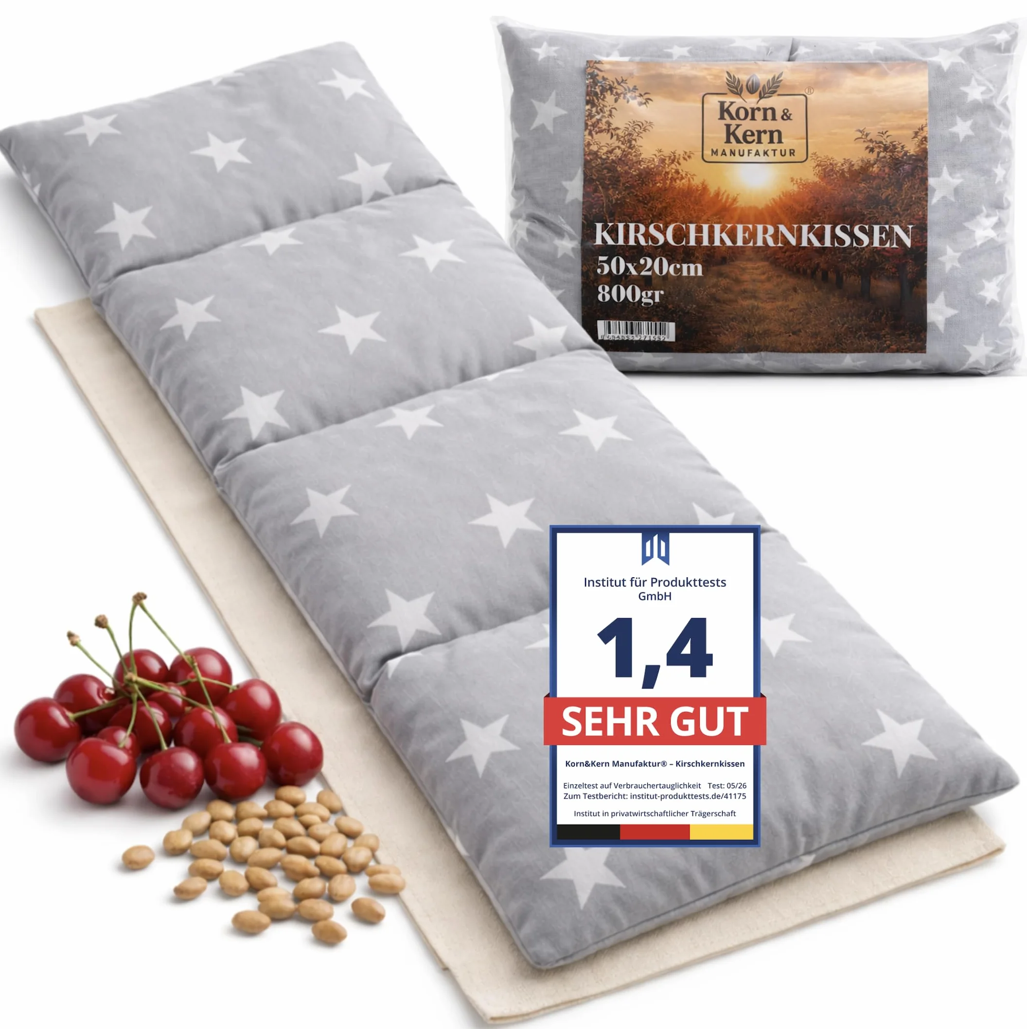 Cojín térmico de huesos de cereza KORN&KERN Manufaktur 20 x 50 cm 800 g apto para microondas diseño de estrellas